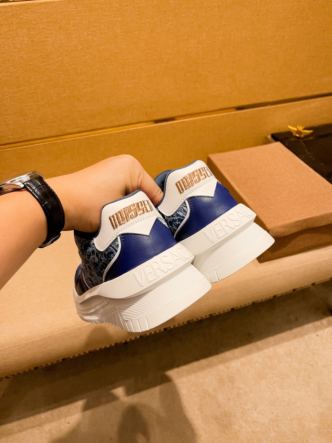 Versace Jacquard Low-Top Sneakers Blue