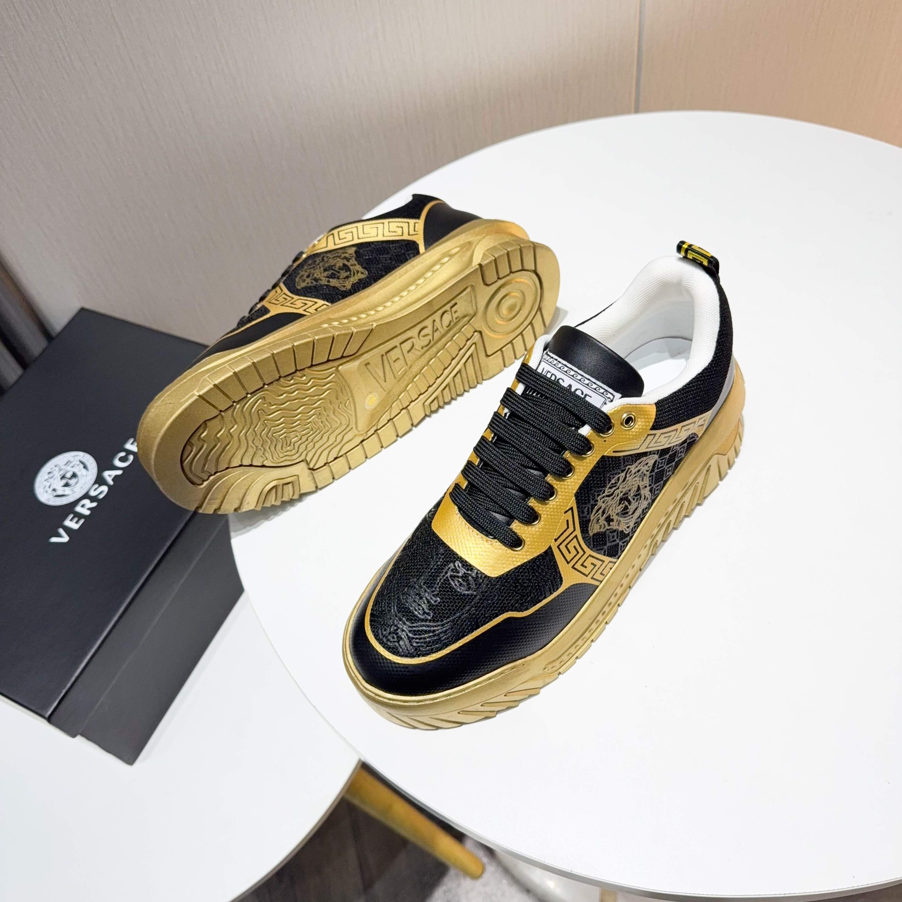 Versace Grace Labyrinth Knit Sneakers Black Gold