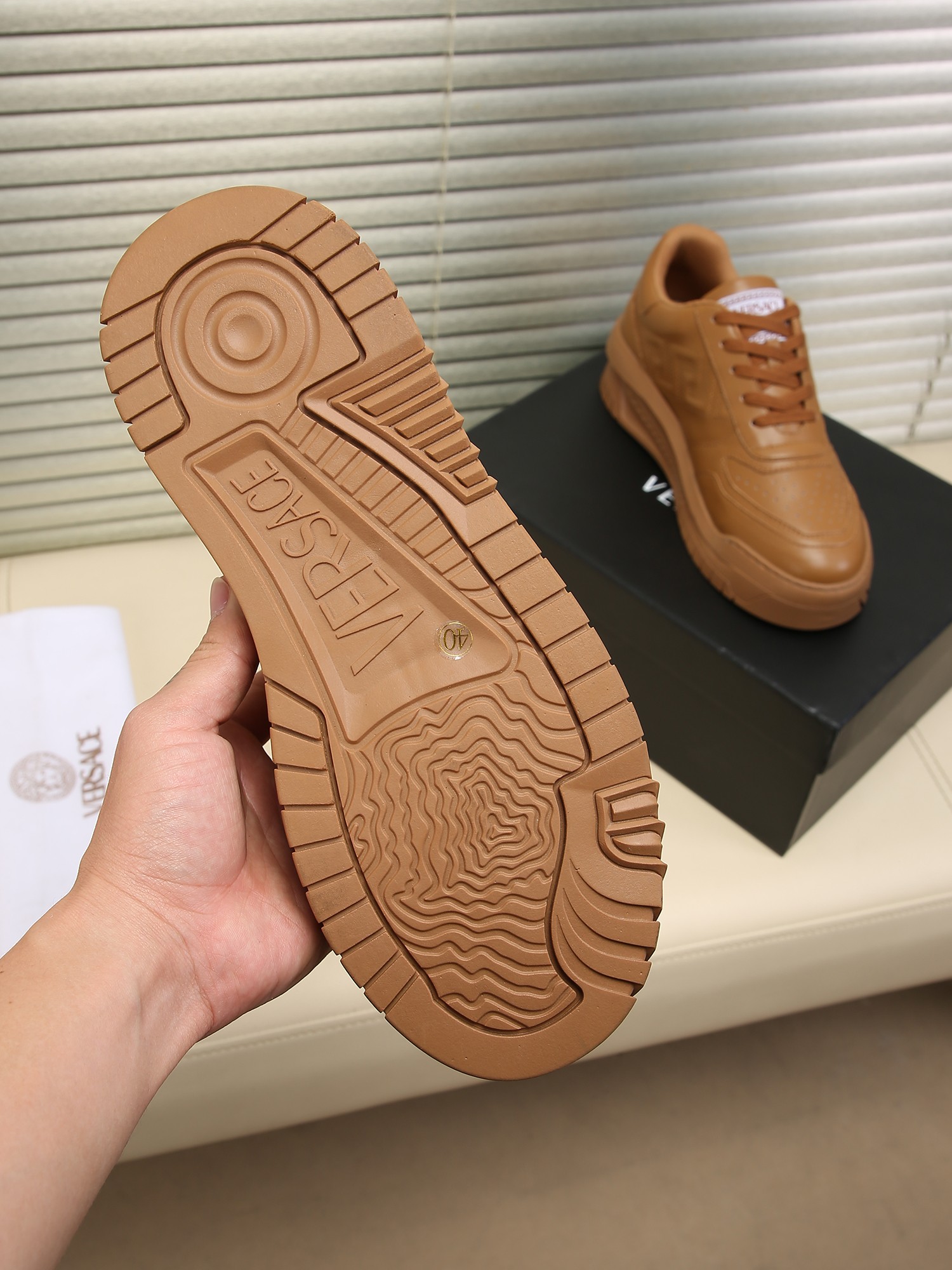 Versace Grace Labyrinth Knit Sneakers Brown