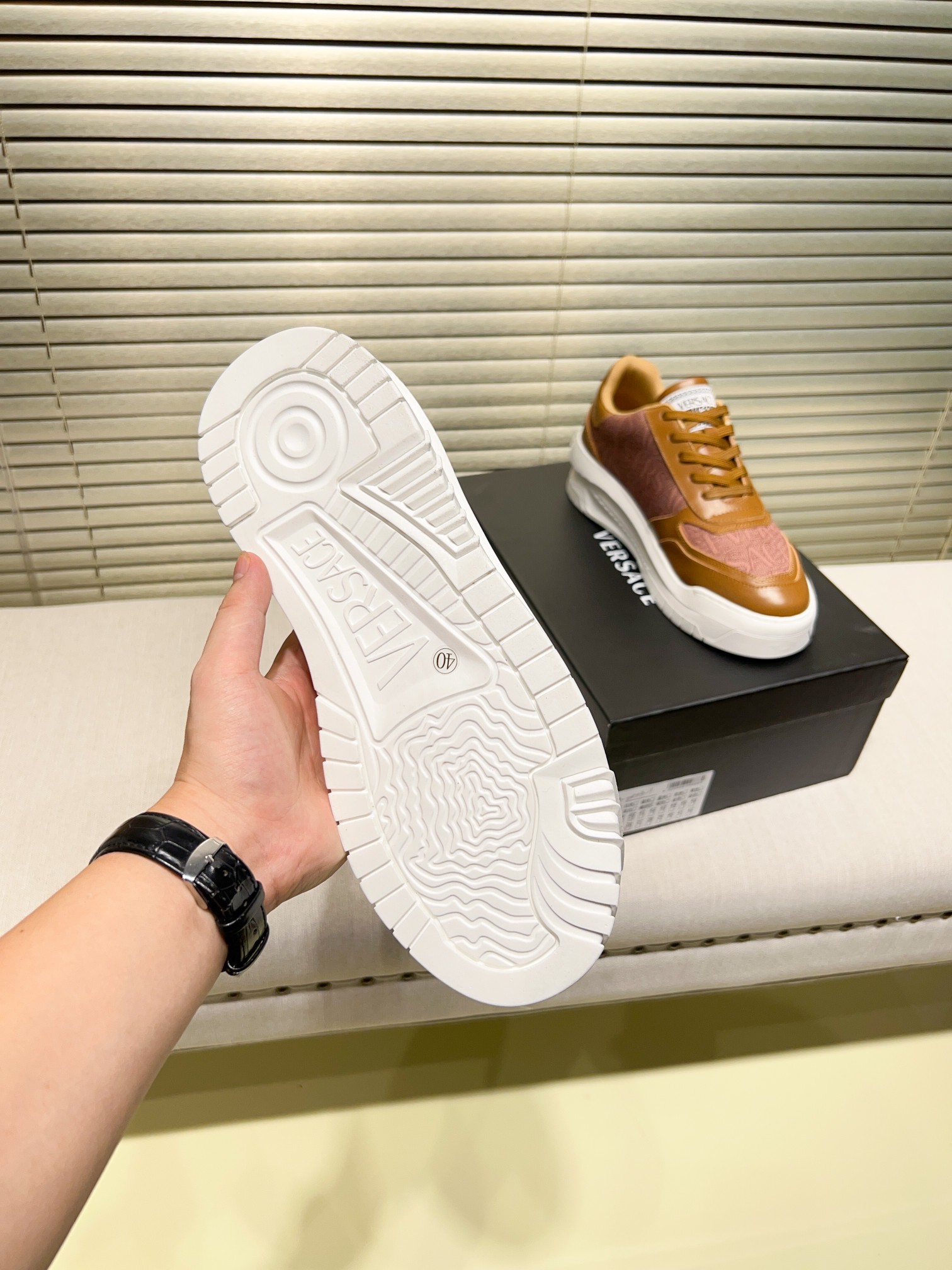 Versace Greca Knit Casual Sneakers Brown
