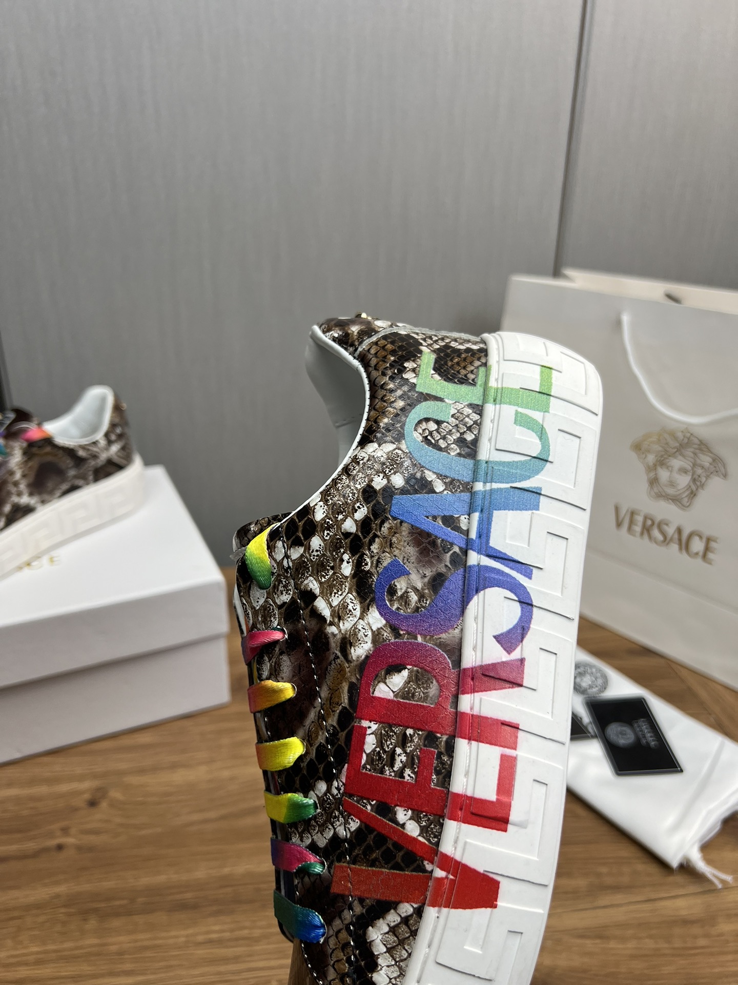 Versace Snakeskin Leather Sneakers Multi