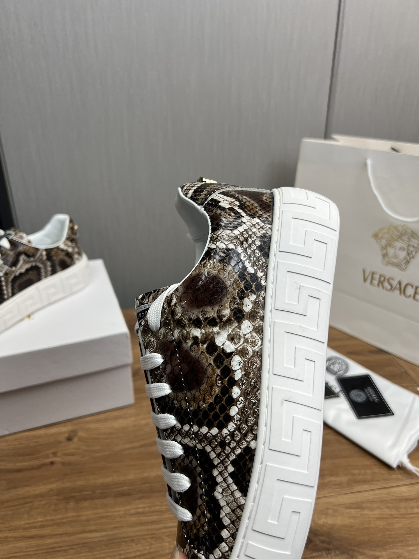 Versace Leather Platform Sneakers Brown