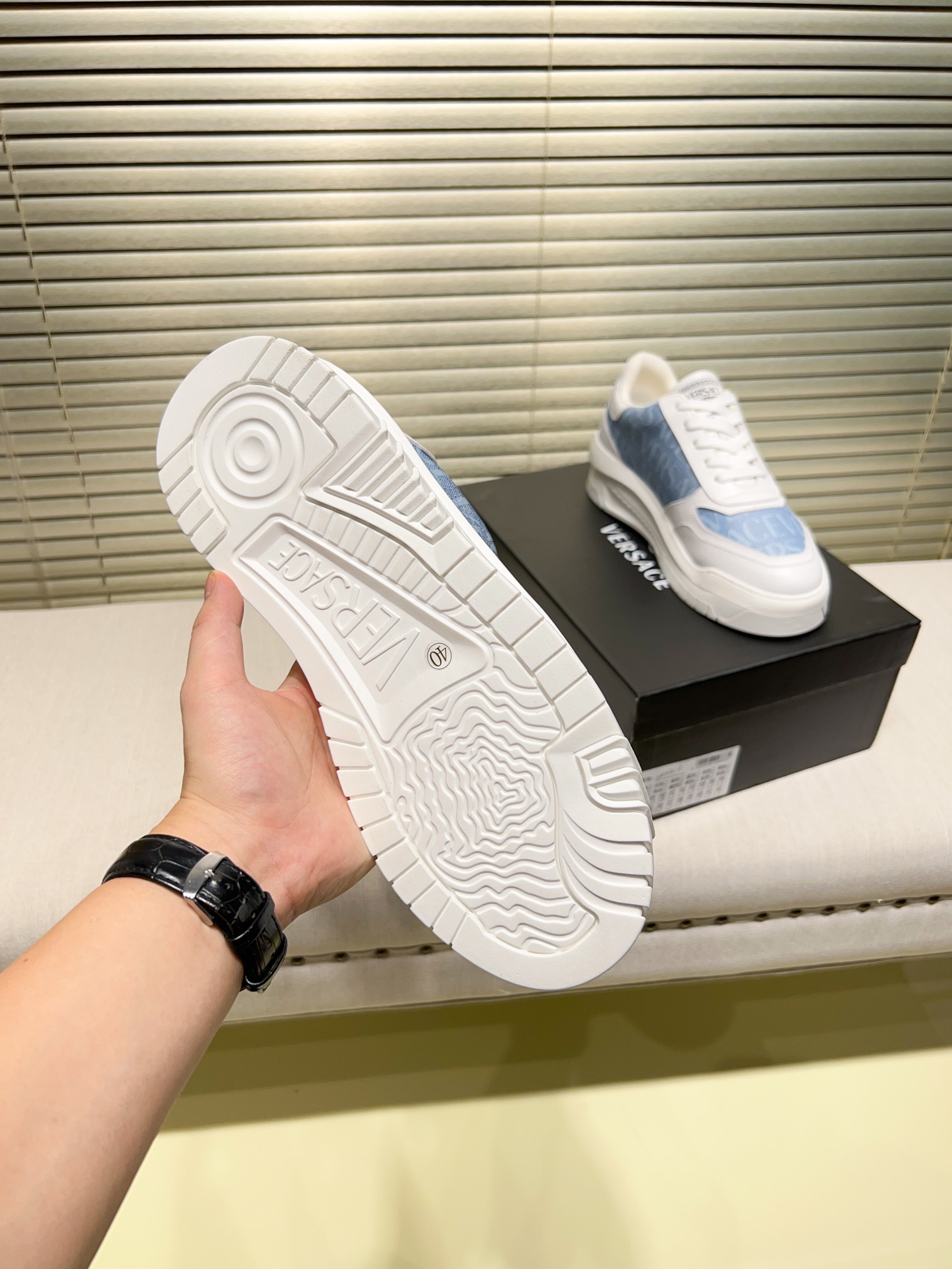 Versace Greca Knit Chunky Sneakers Blue