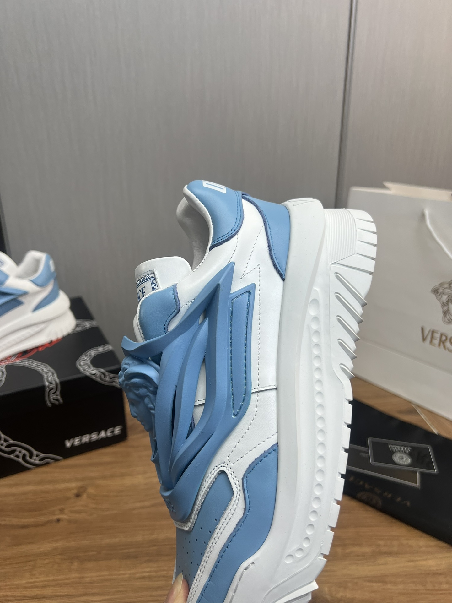 Versace Leather Casual Sneakers Blue/White