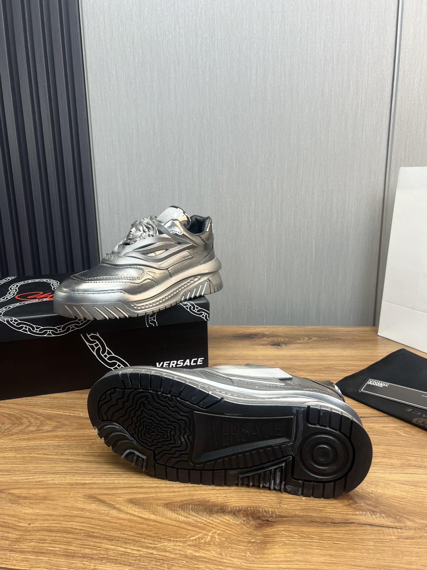 Versace Medusa Leather Sneakers Silver