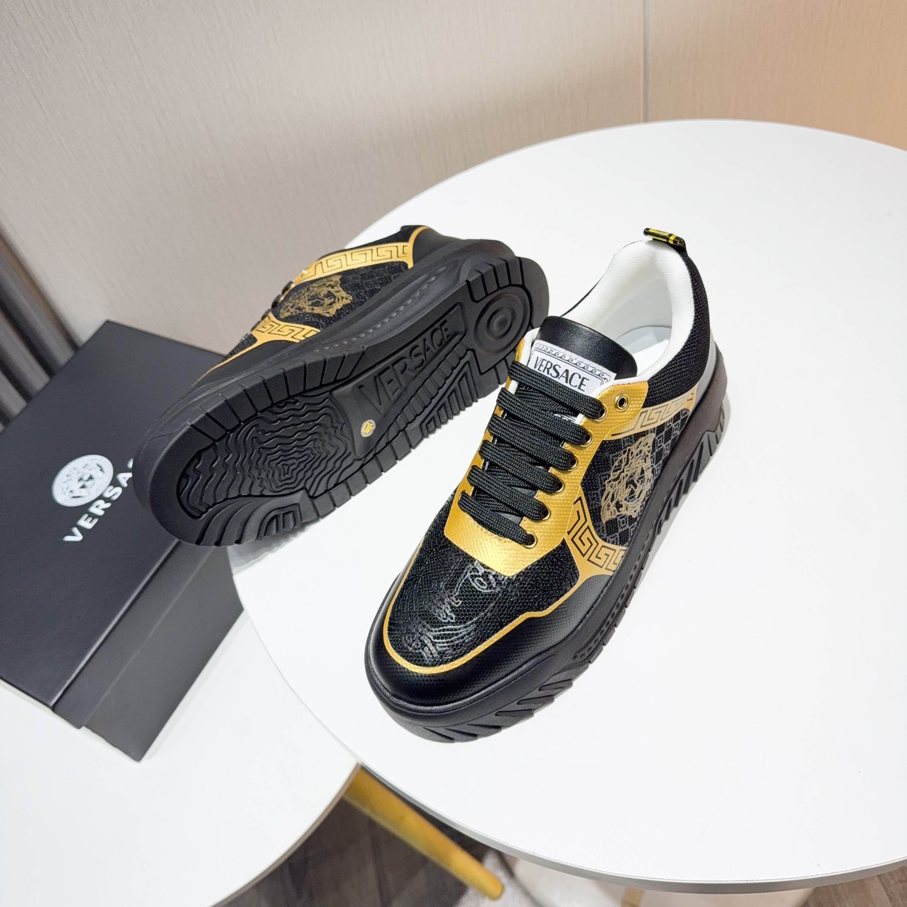 Versace Grace Labyrinth Knit Sneakers Black/Gold