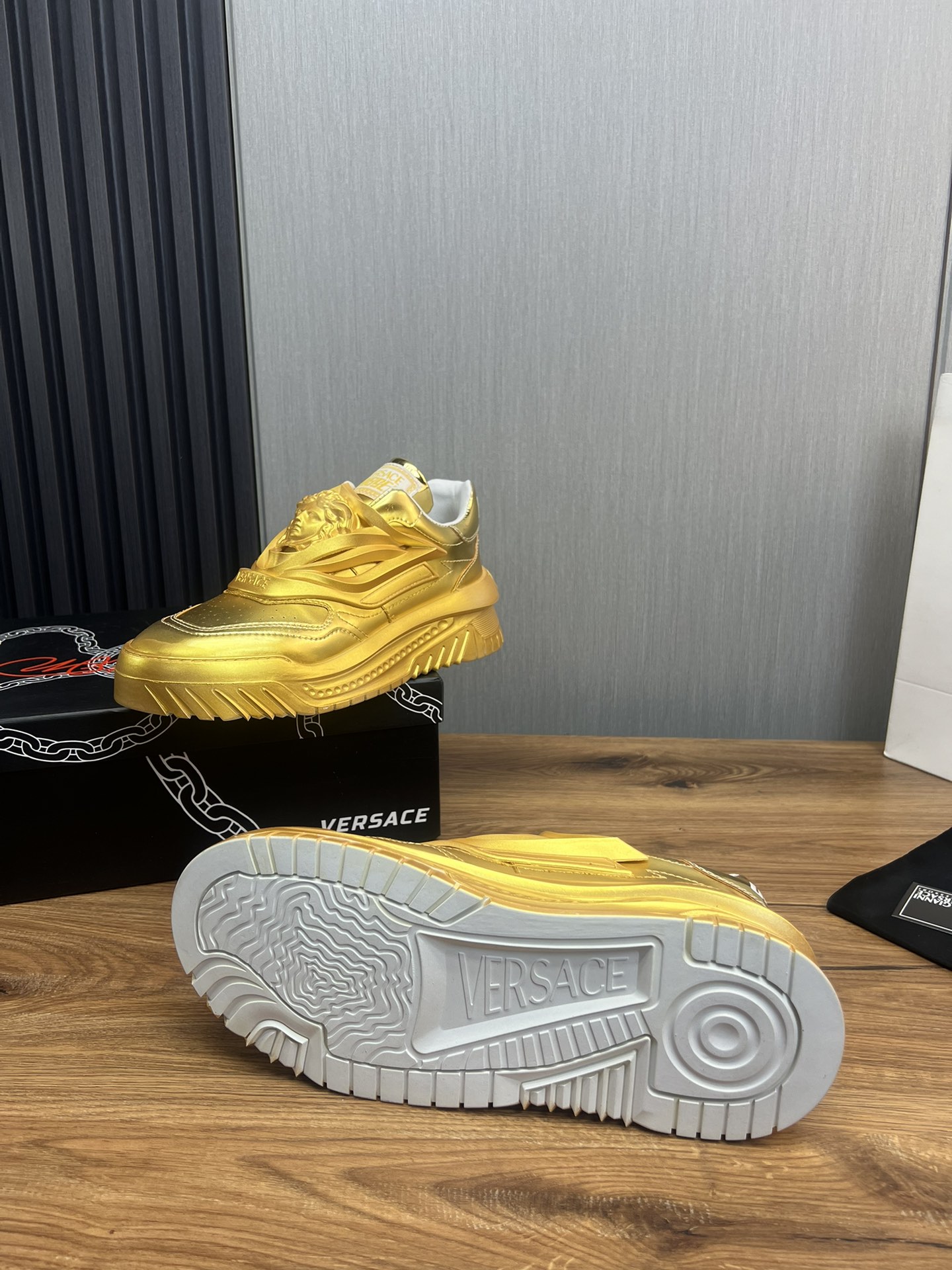 Versace Odissea Leather Sneakers Gold