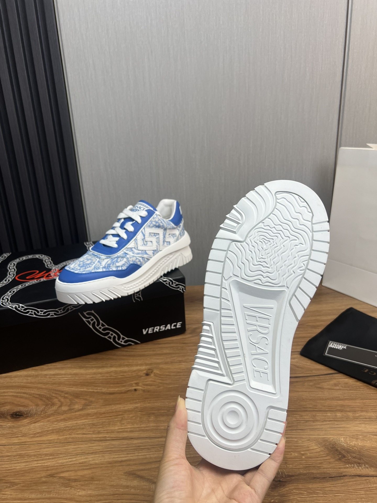 Versace Leather Casual Sneakers Blue
