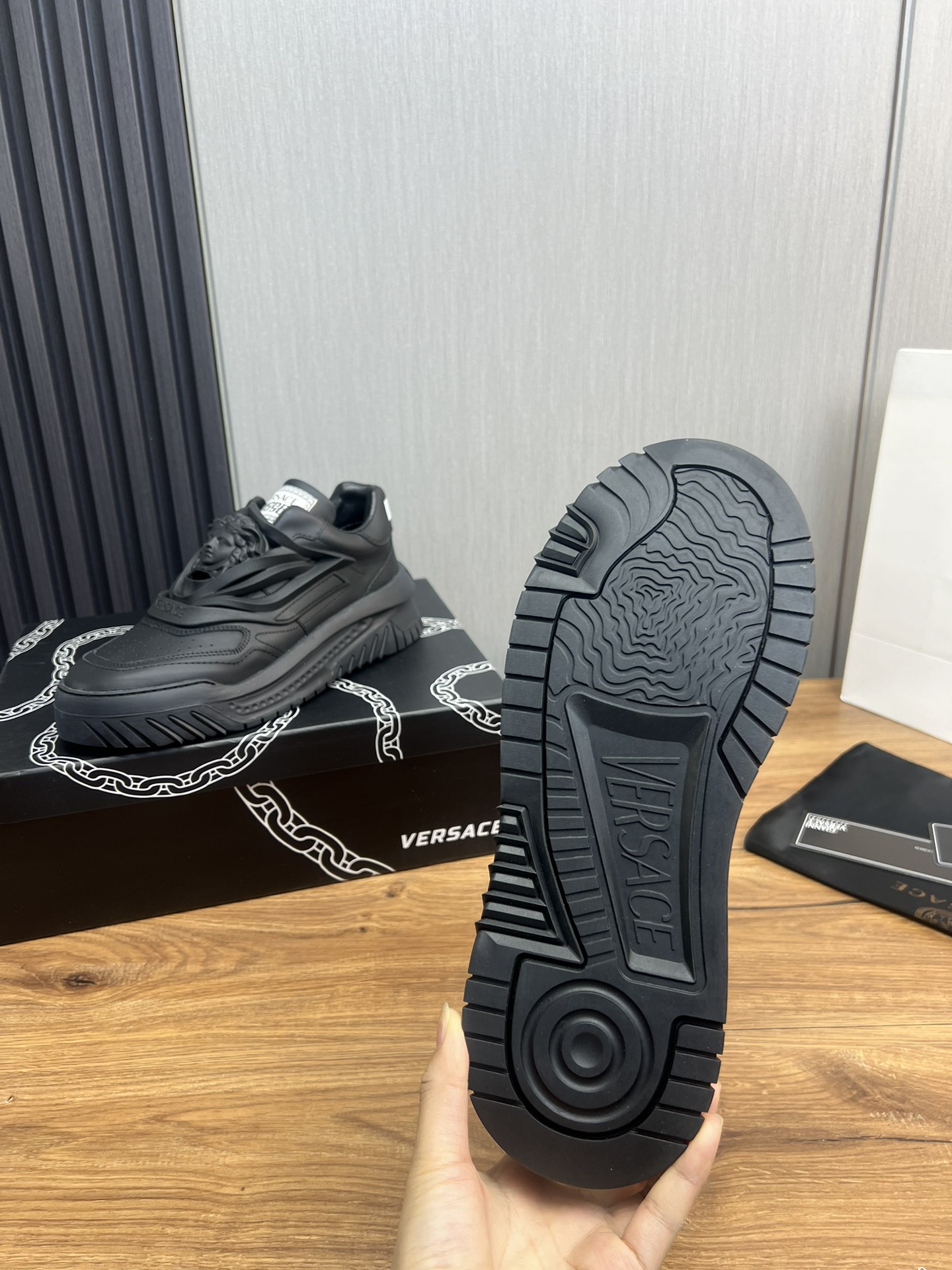 Versace Odissea Leather Sneakers Black