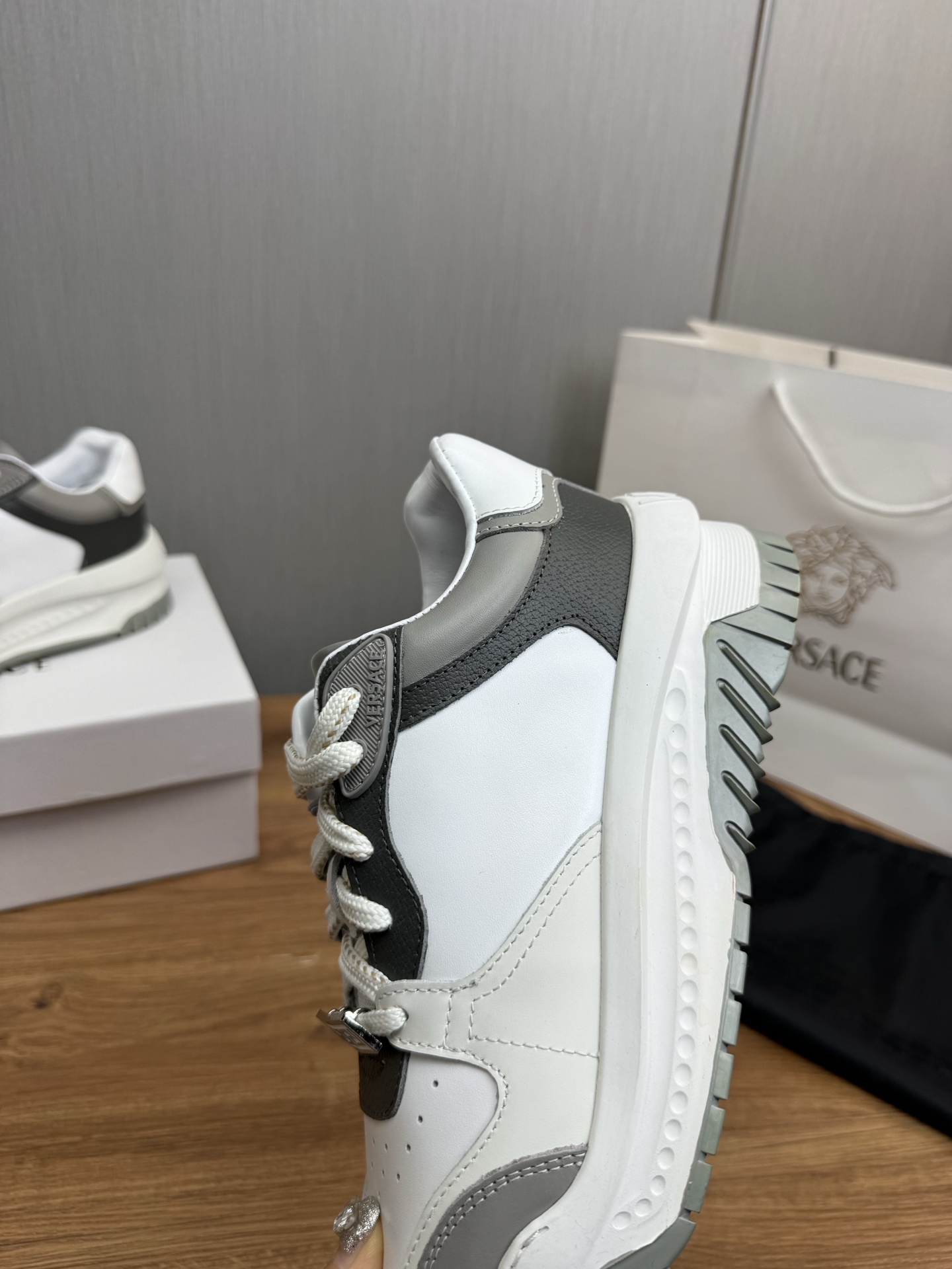 Versace Leather Casual Sneakers Gray