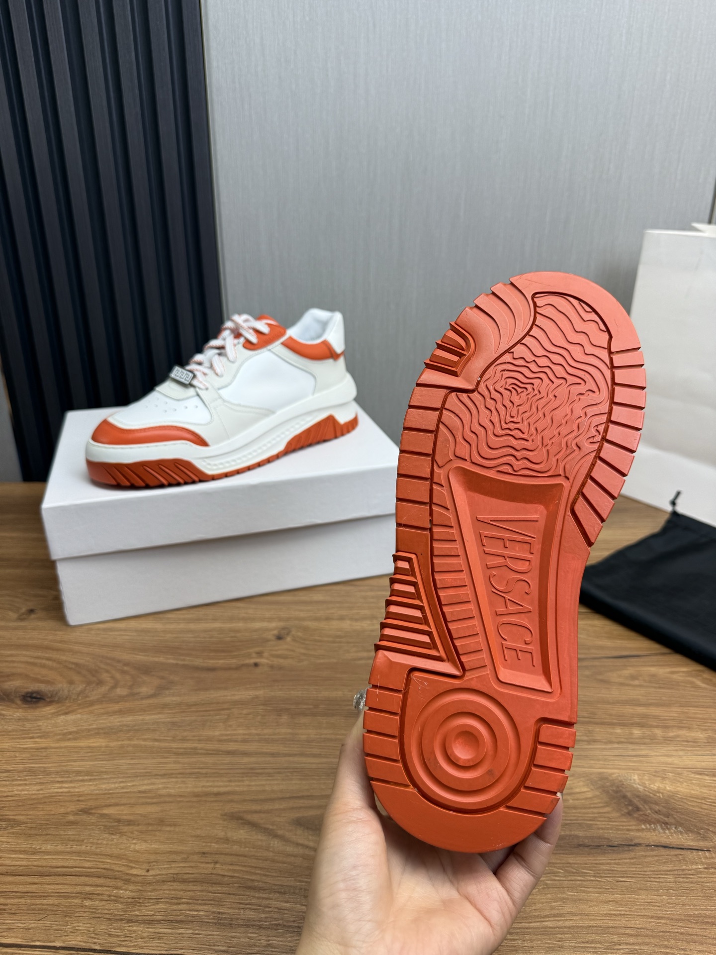 Versace Leather Casual Sneakers White-Orange