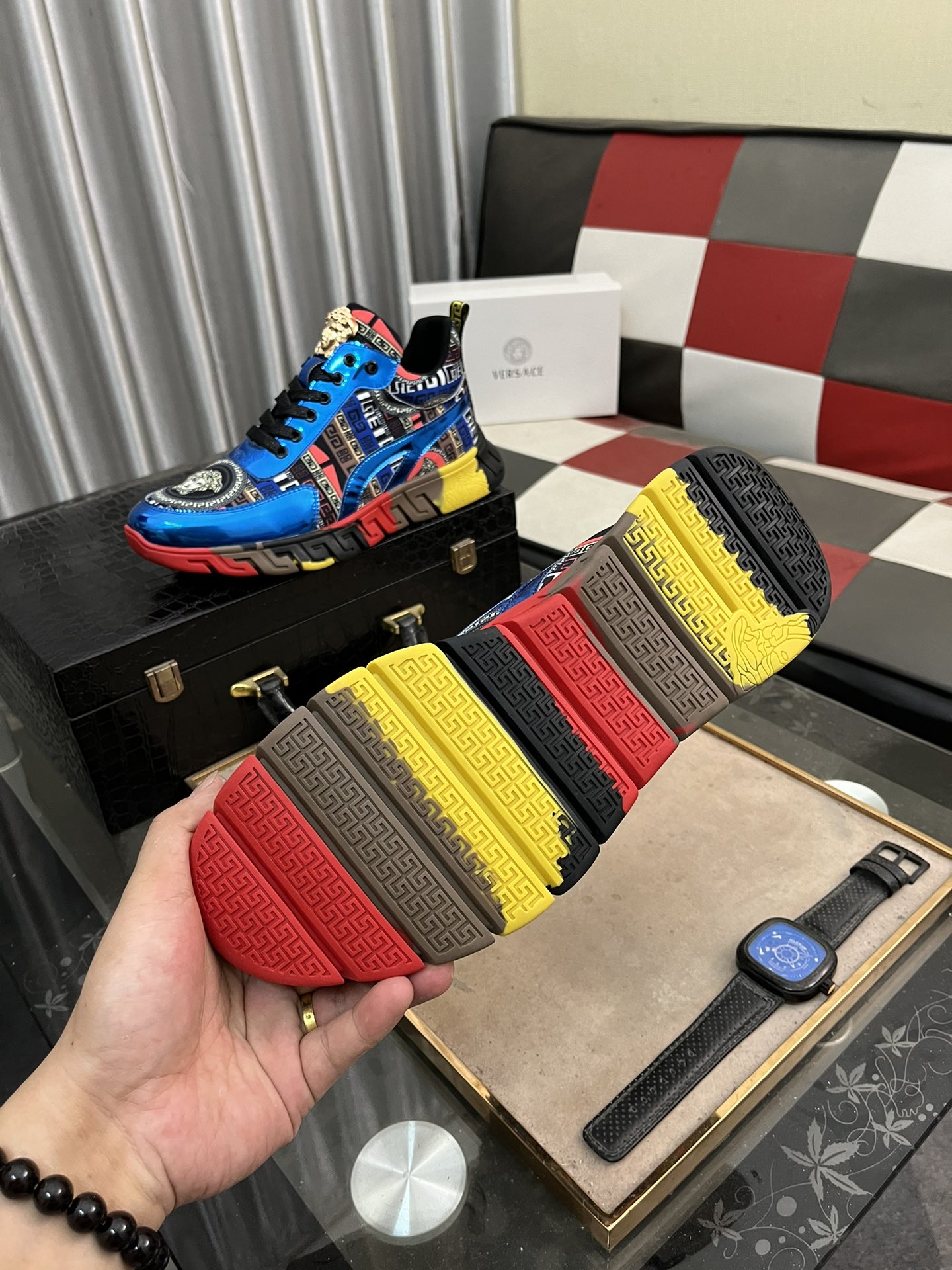 Versace Leather Chunky Sneakers Multicolor