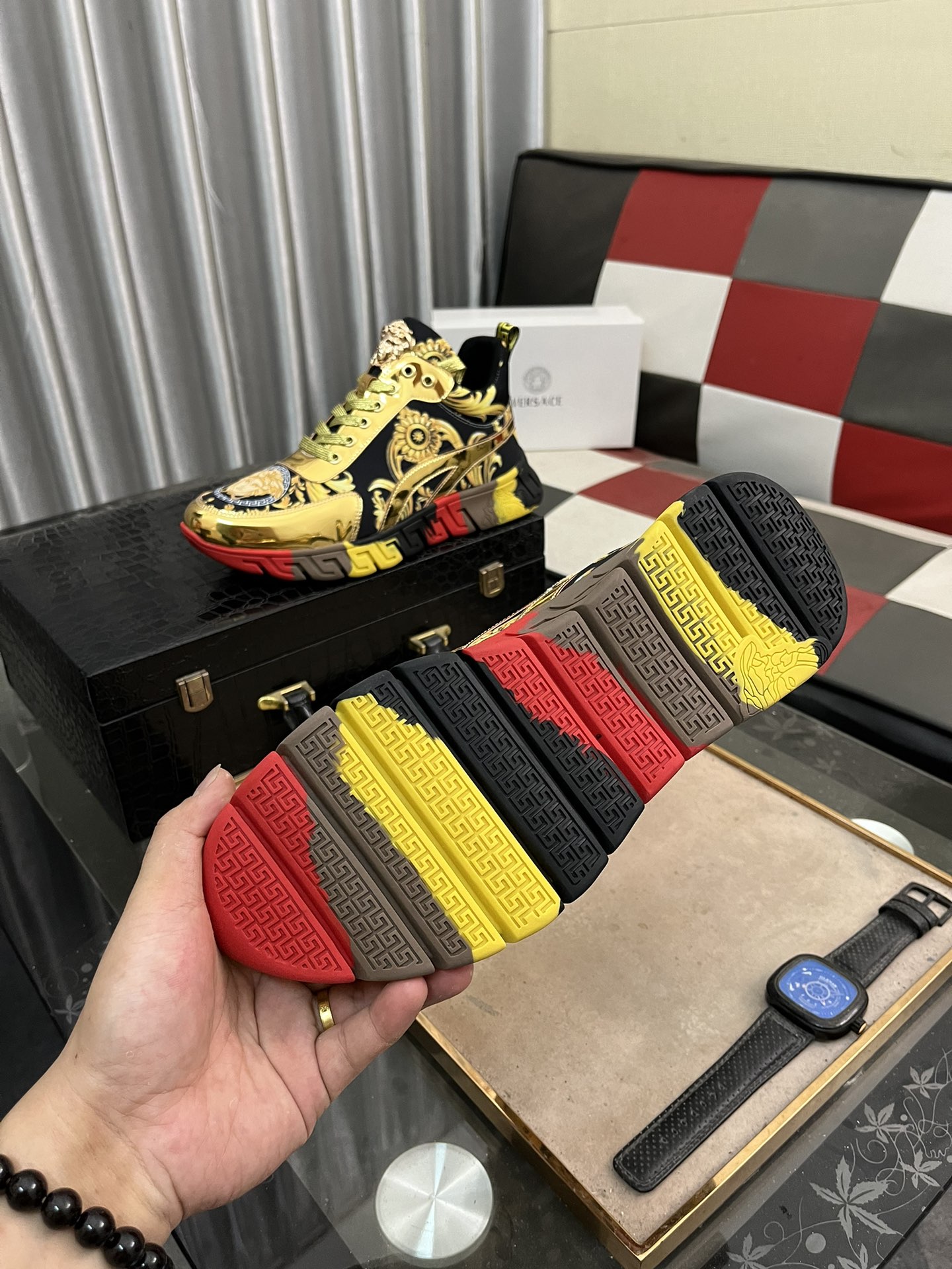 Versace Baroque Leather Sneakers Multicolor