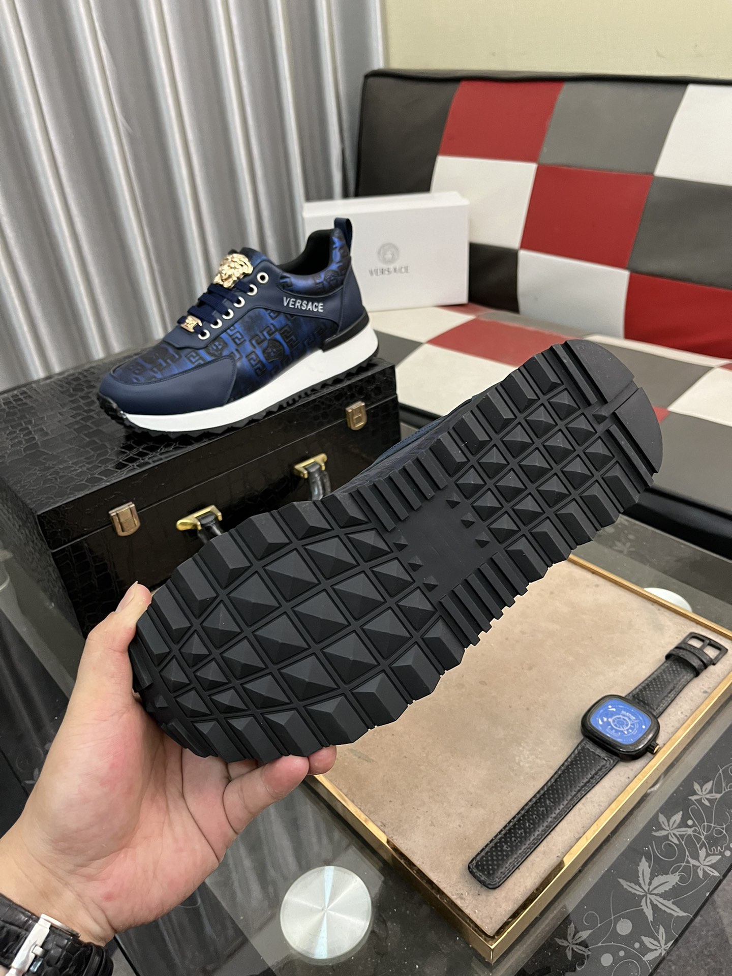 Versace Medusa Leather Sneakers Navy