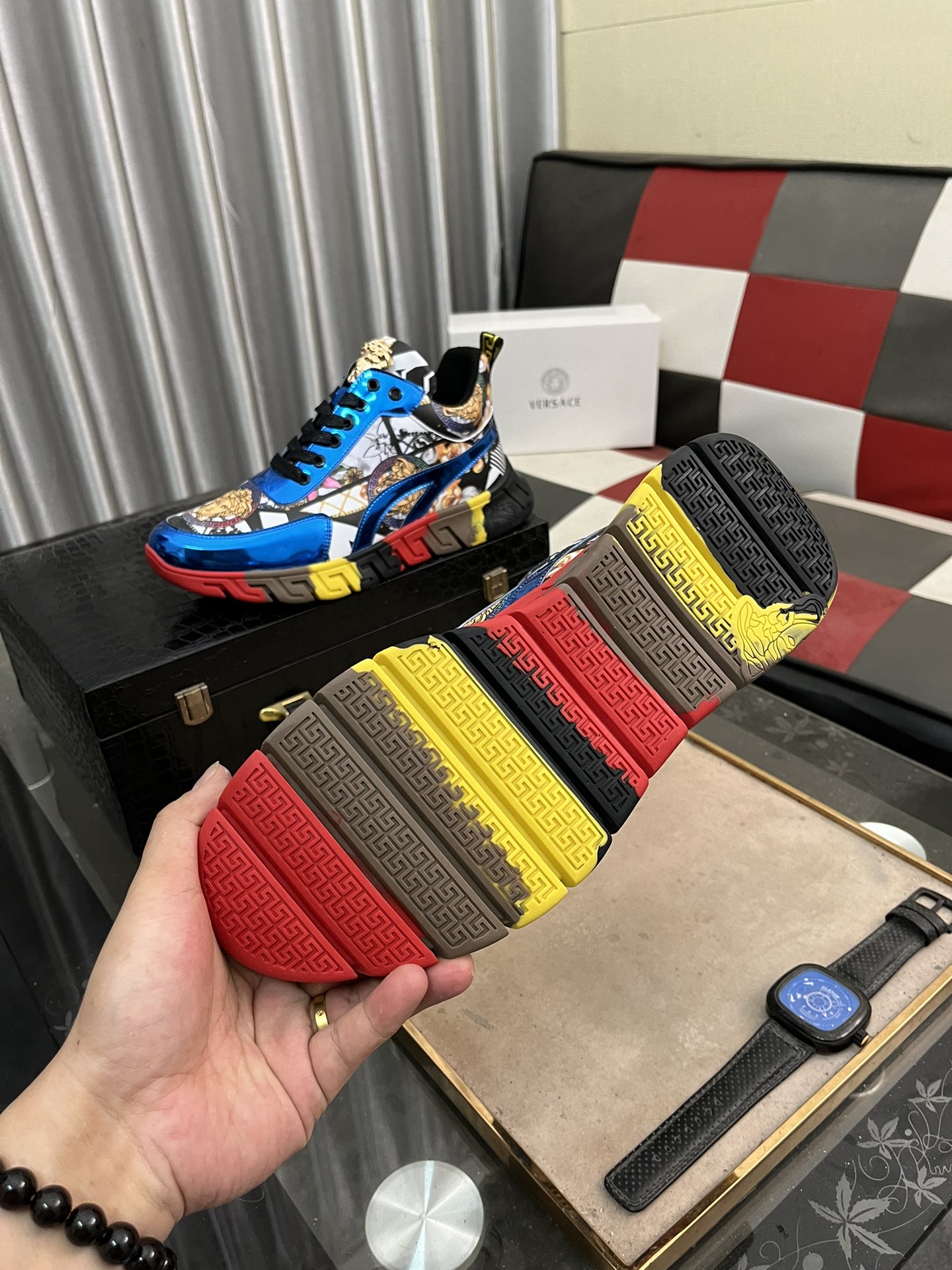 Versace Baroque Leather Sneakers Multi-Color