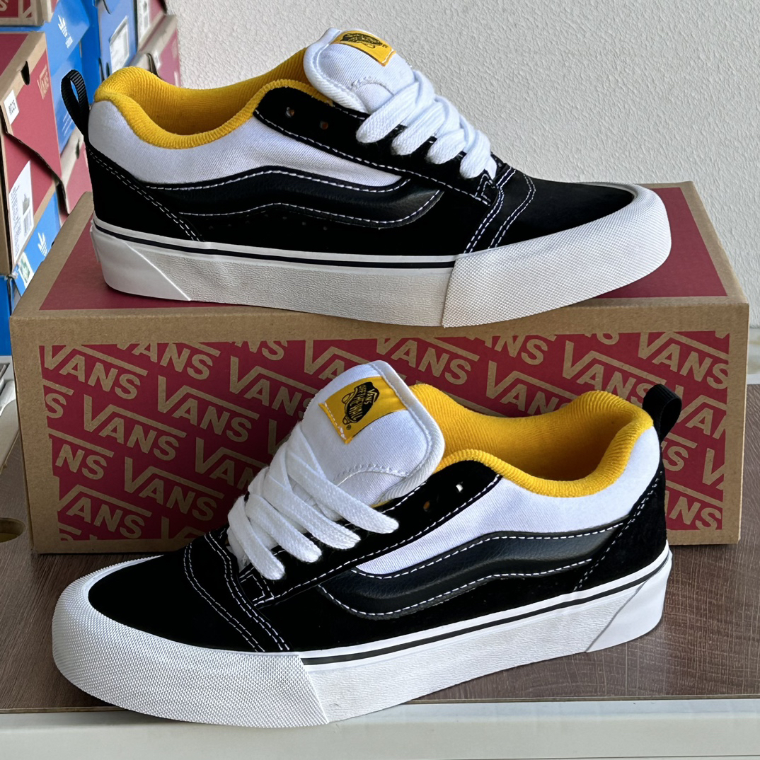 Vans Knu Skool Low-Top Skate Sneakers Black/White/Yellow