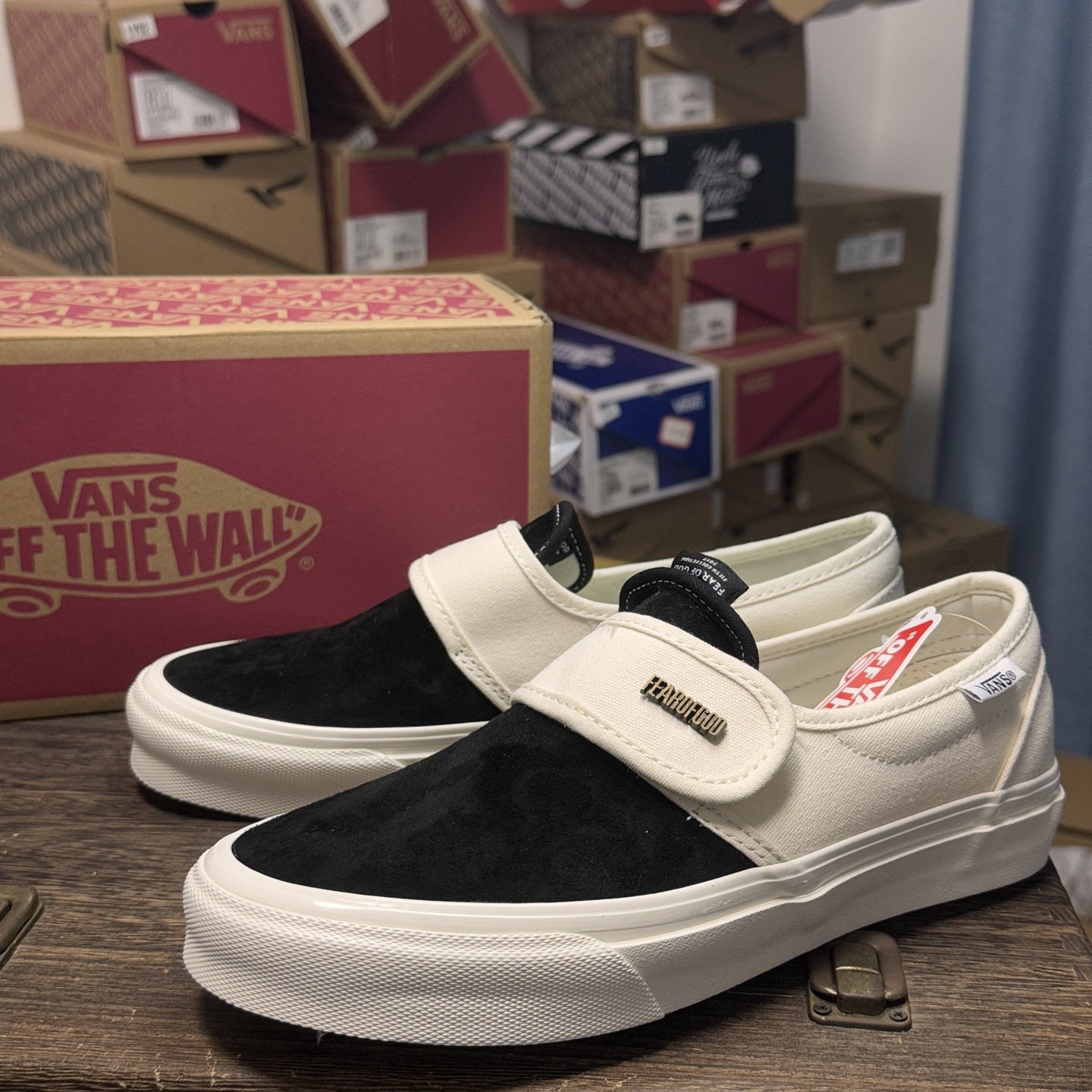 Vans Slip-On x Fear of God Suede Strap Sneakers Black/White