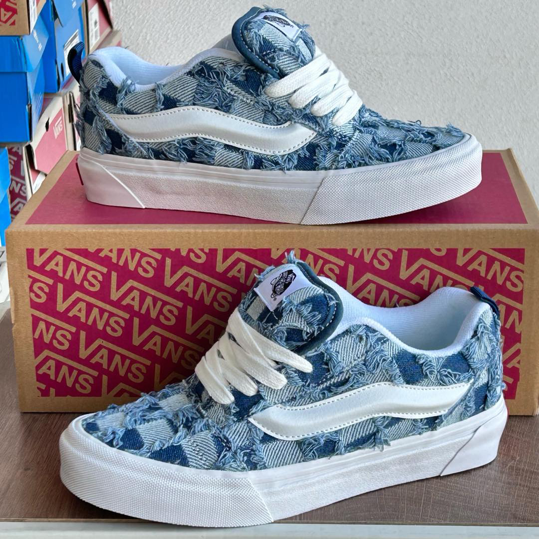 Vans Knu Skool Denim Patchwork Skate Shoes Blue