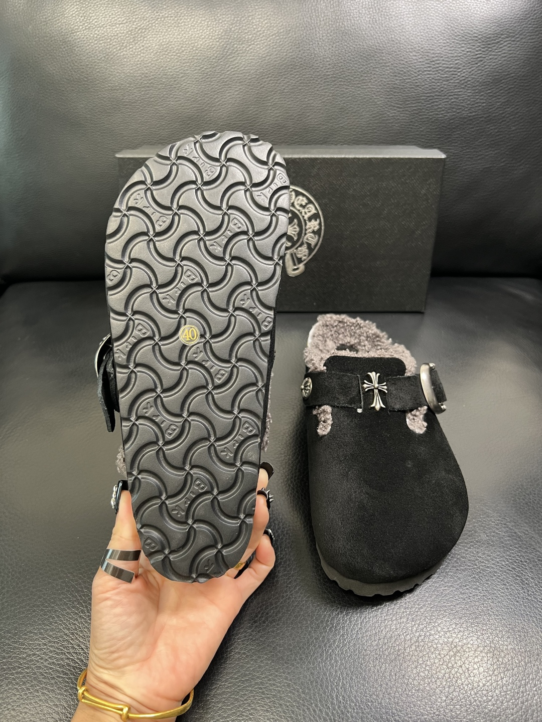 Chrome Heart Shearling Clogs Black