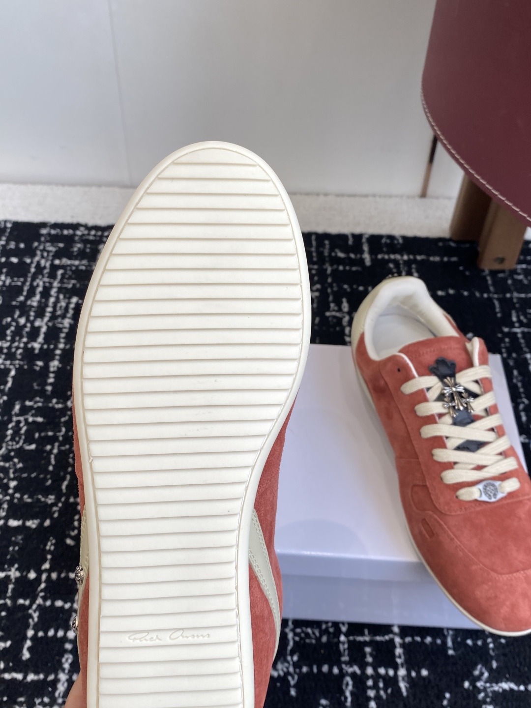 Rick Owens Suede Low Sneaker Red