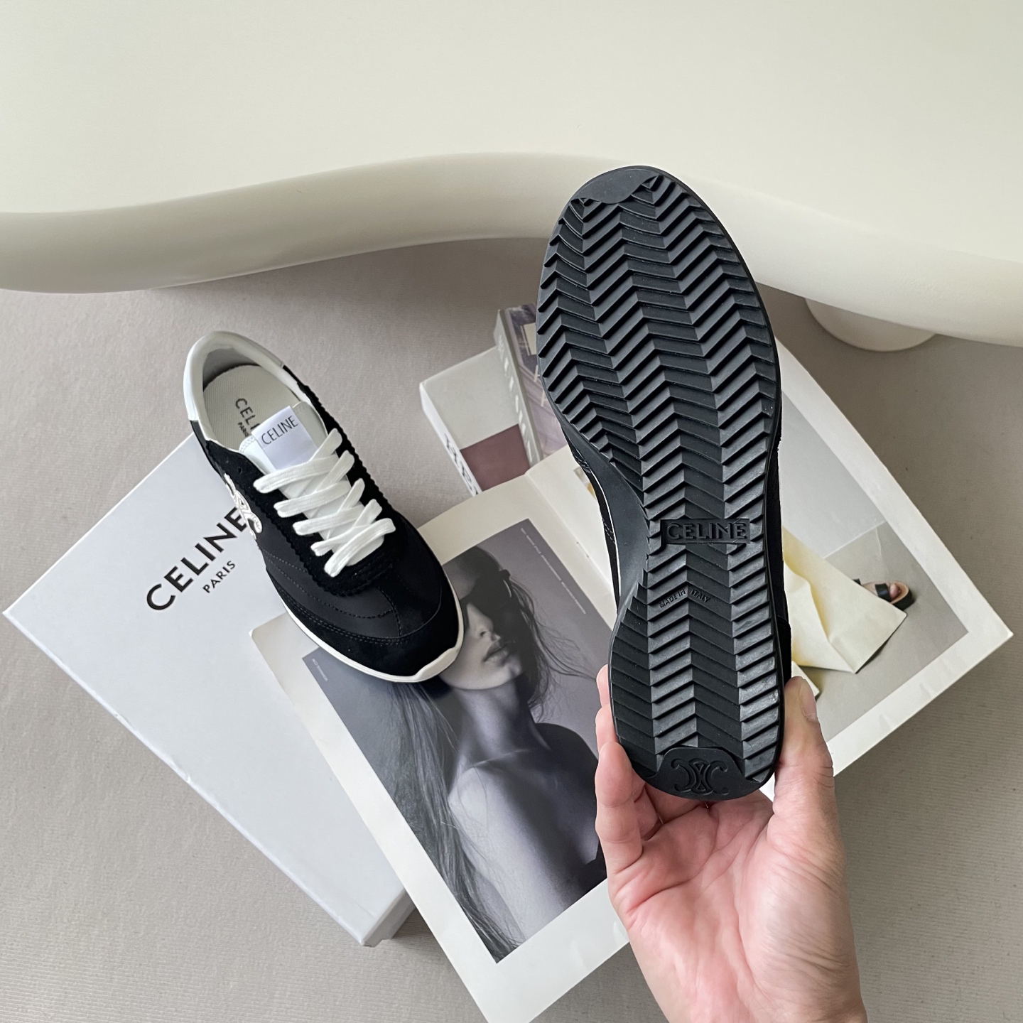 Celine Racer Retro Trainer Black/White
