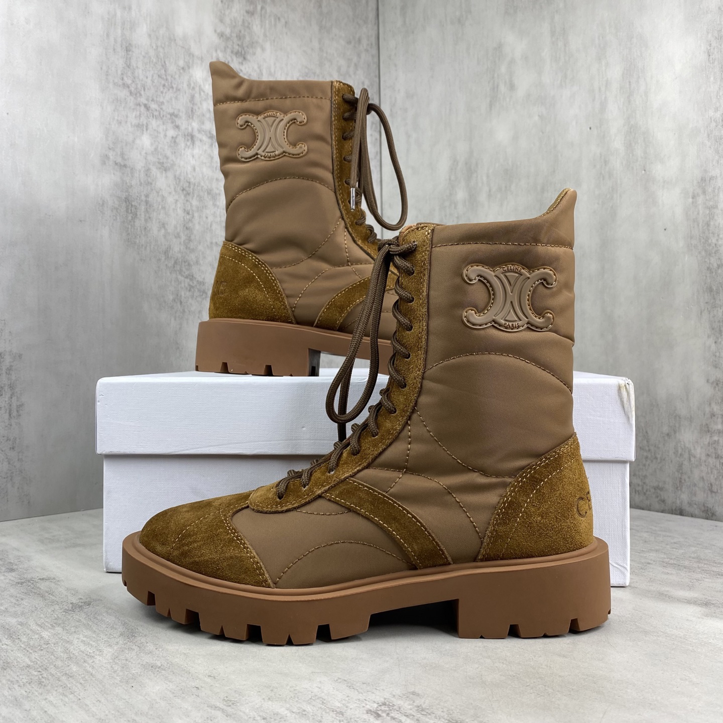 Celine Retro Lace-Up Boots Brown