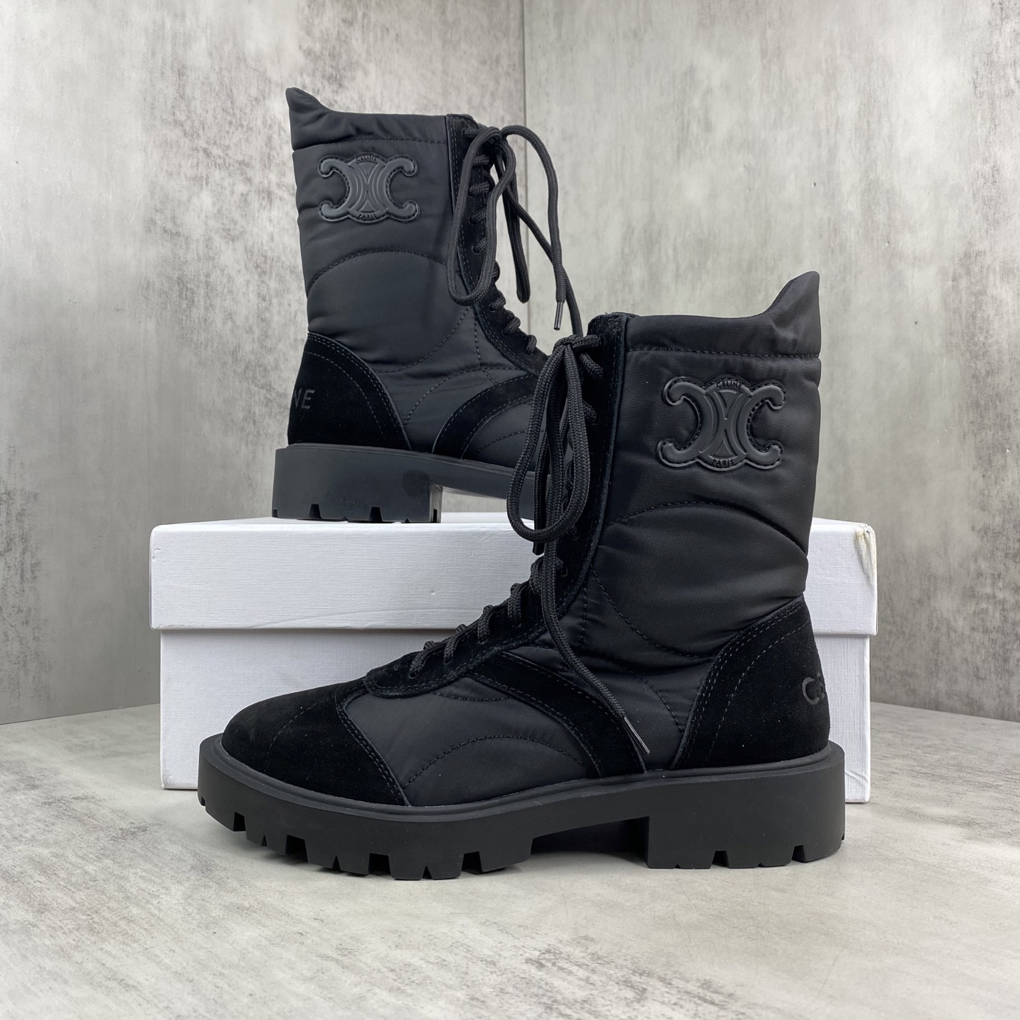 Celine Triomphe Lace-Up Boots Black
