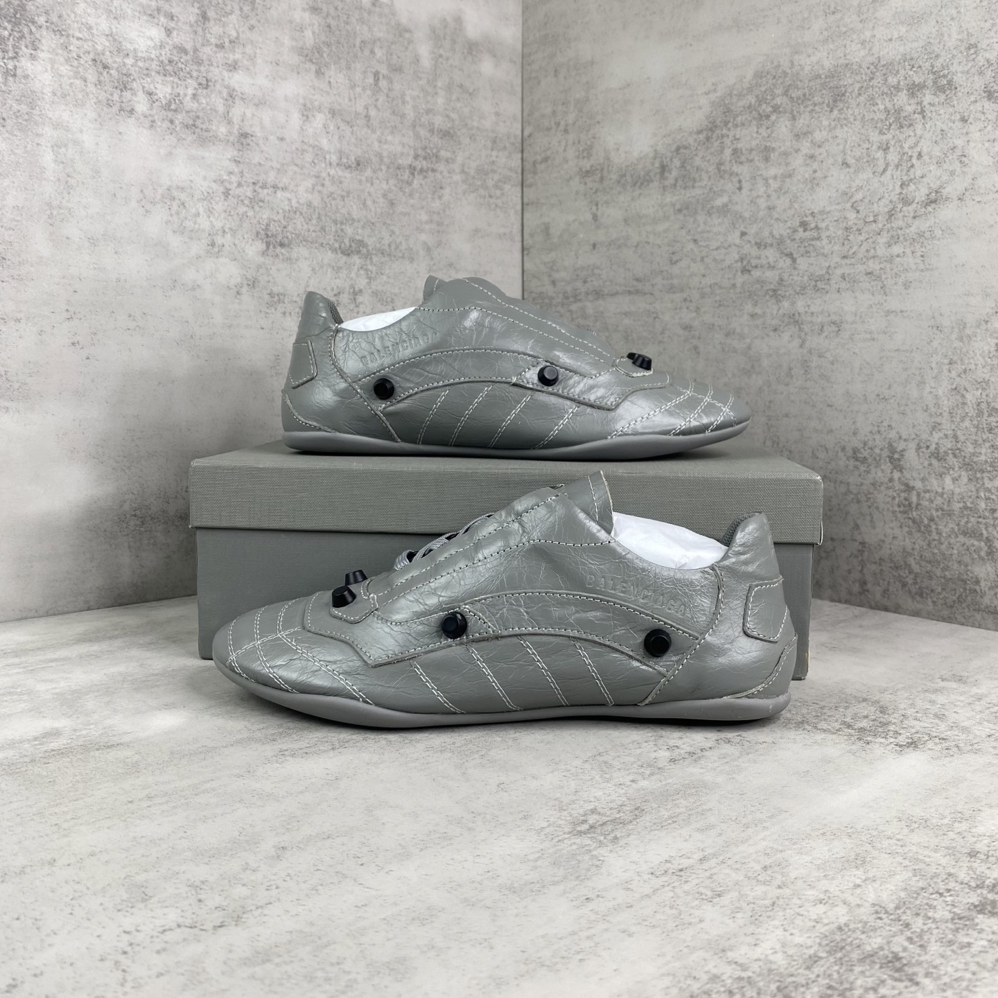 Balenciaga Punk Lace-Up Loafers Grey
