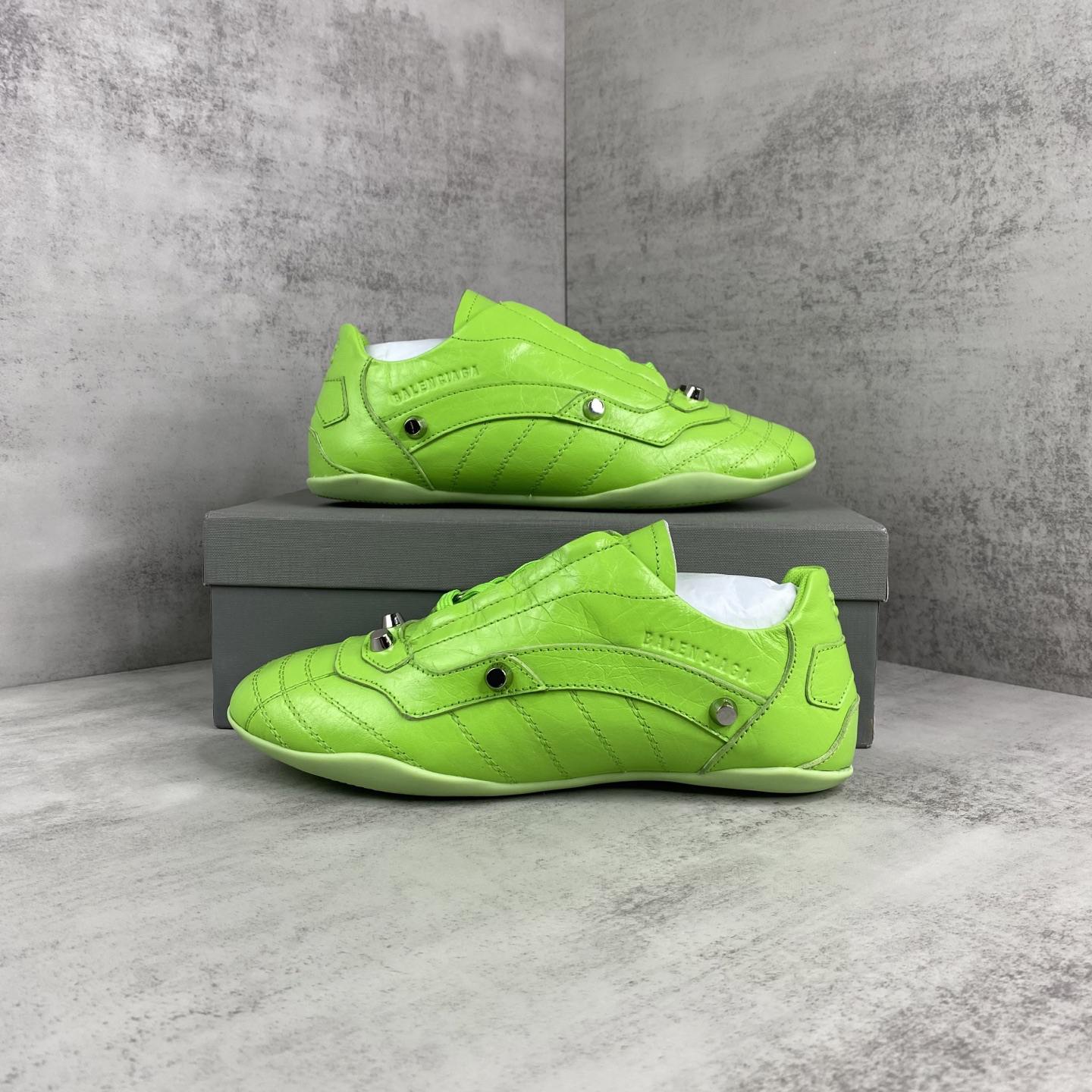 Balenciaga Punk Stud Lace-Up Shoes Neon Green
