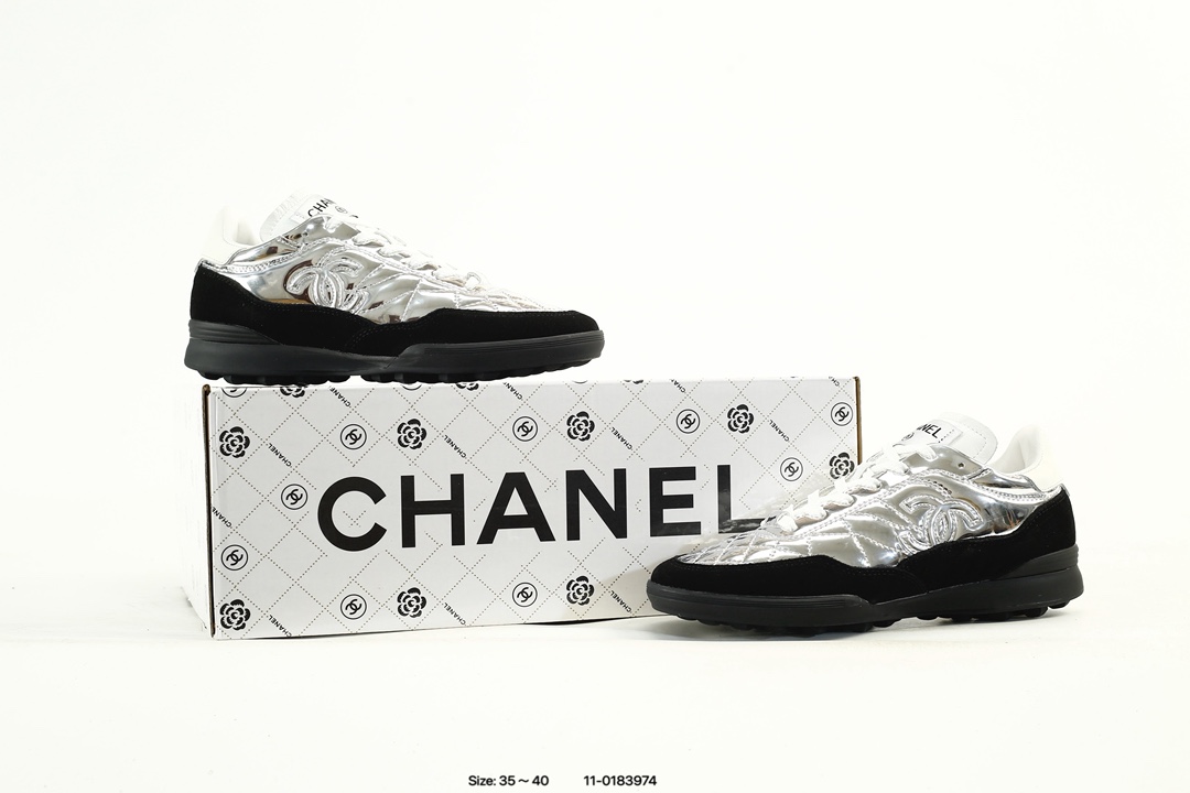 Chanel Quilted Low-Top Sneakers Silver/Black