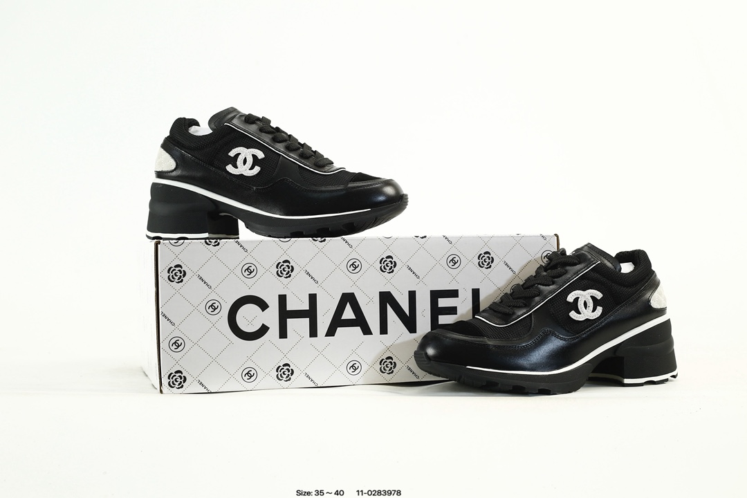 Chanel Calfskin Lace-Up Sneakers Black