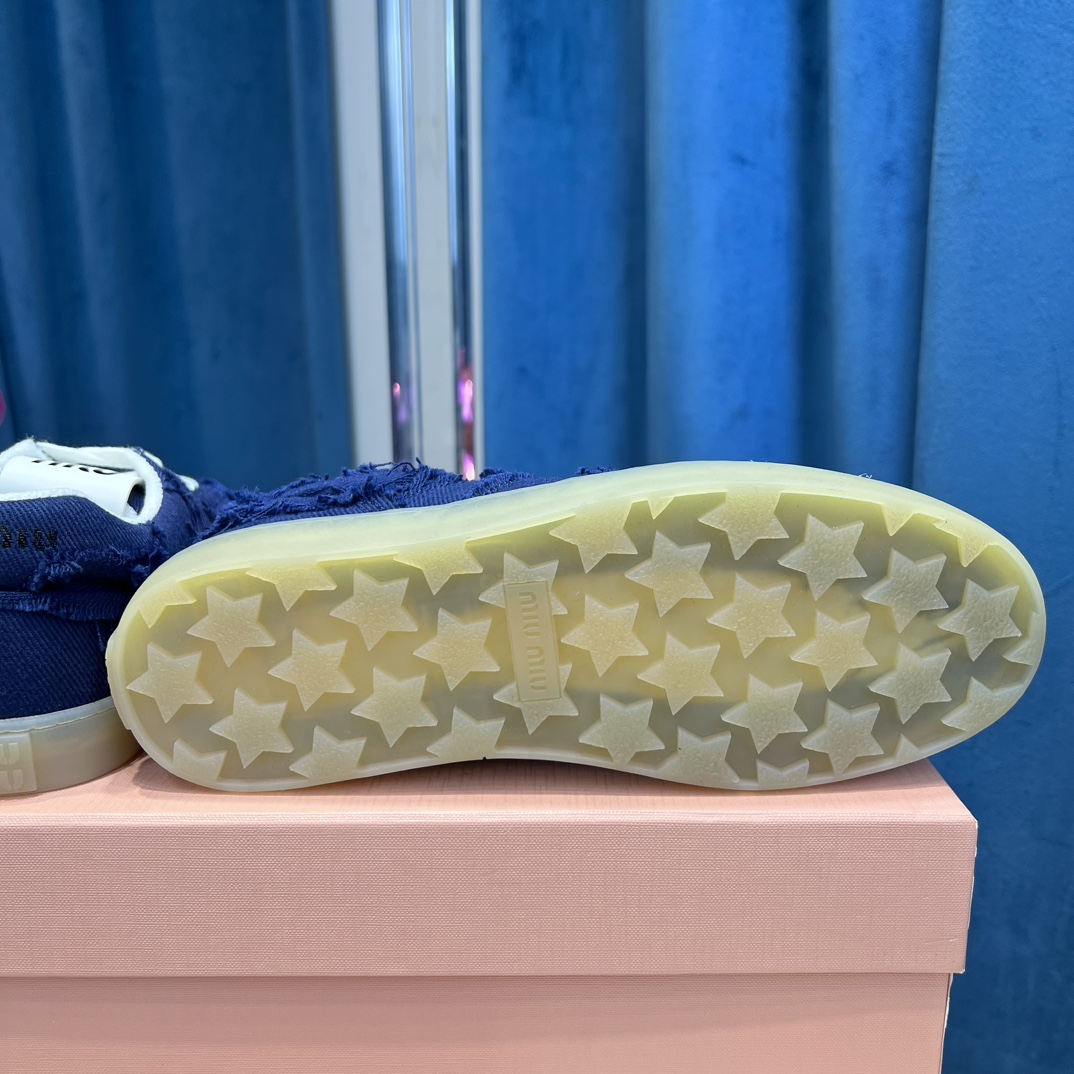 Miu Miu Distressed Canvas Sneakers Navy