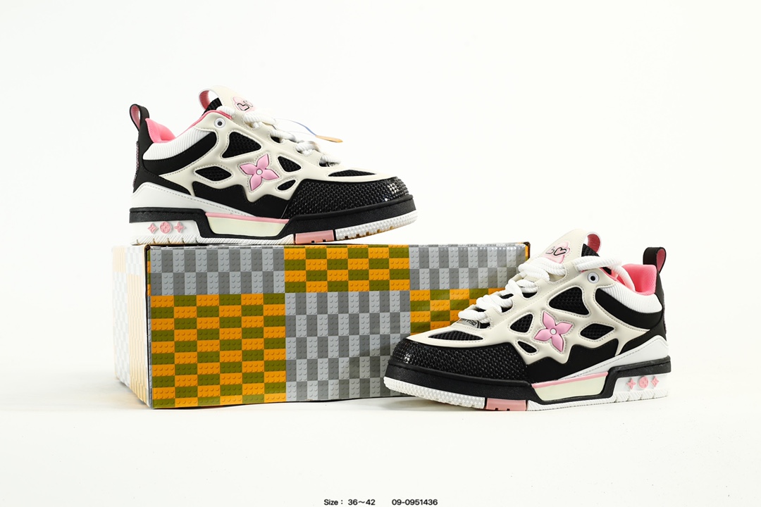 Louis Vuitton Trainer Low Sneakers Black White Pink