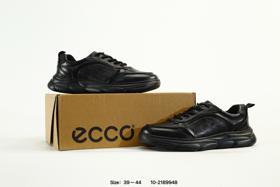 ECCO Breathable Leather Sneakers Black