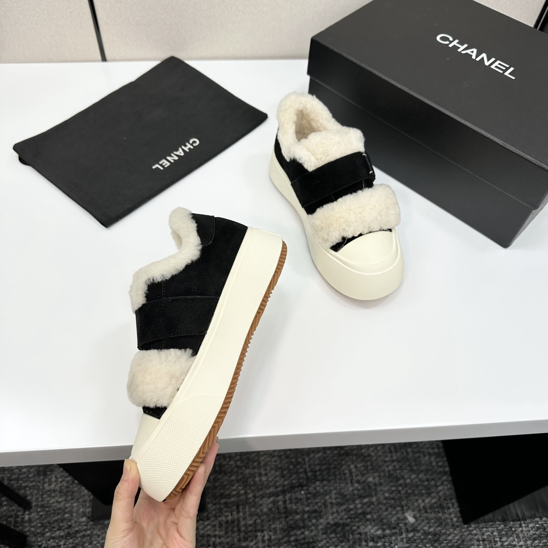 Chanel Panda Shearling Sneakers Black White