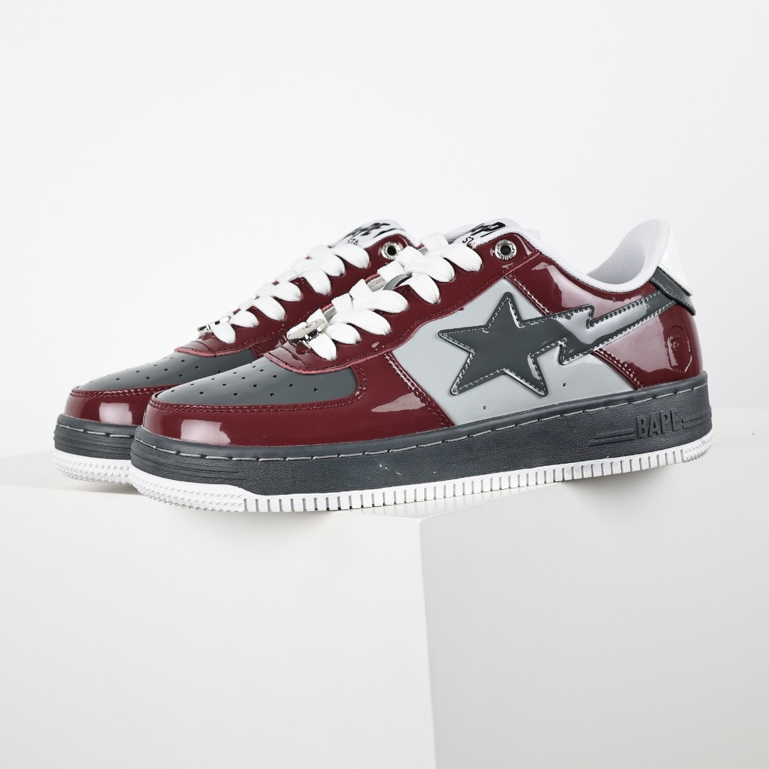 Bape BAPE STA Patent Leather Sneakers Burgundy