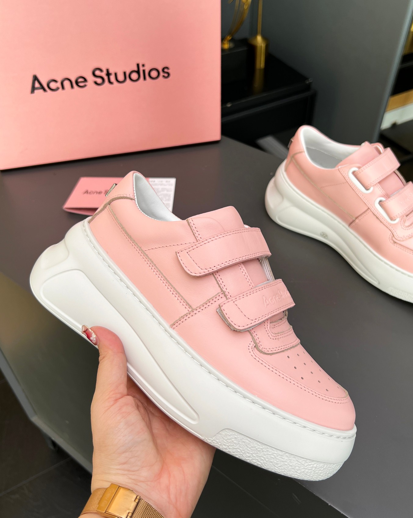 Acne Studios Smiley Velcro Platform Sneakers Pink