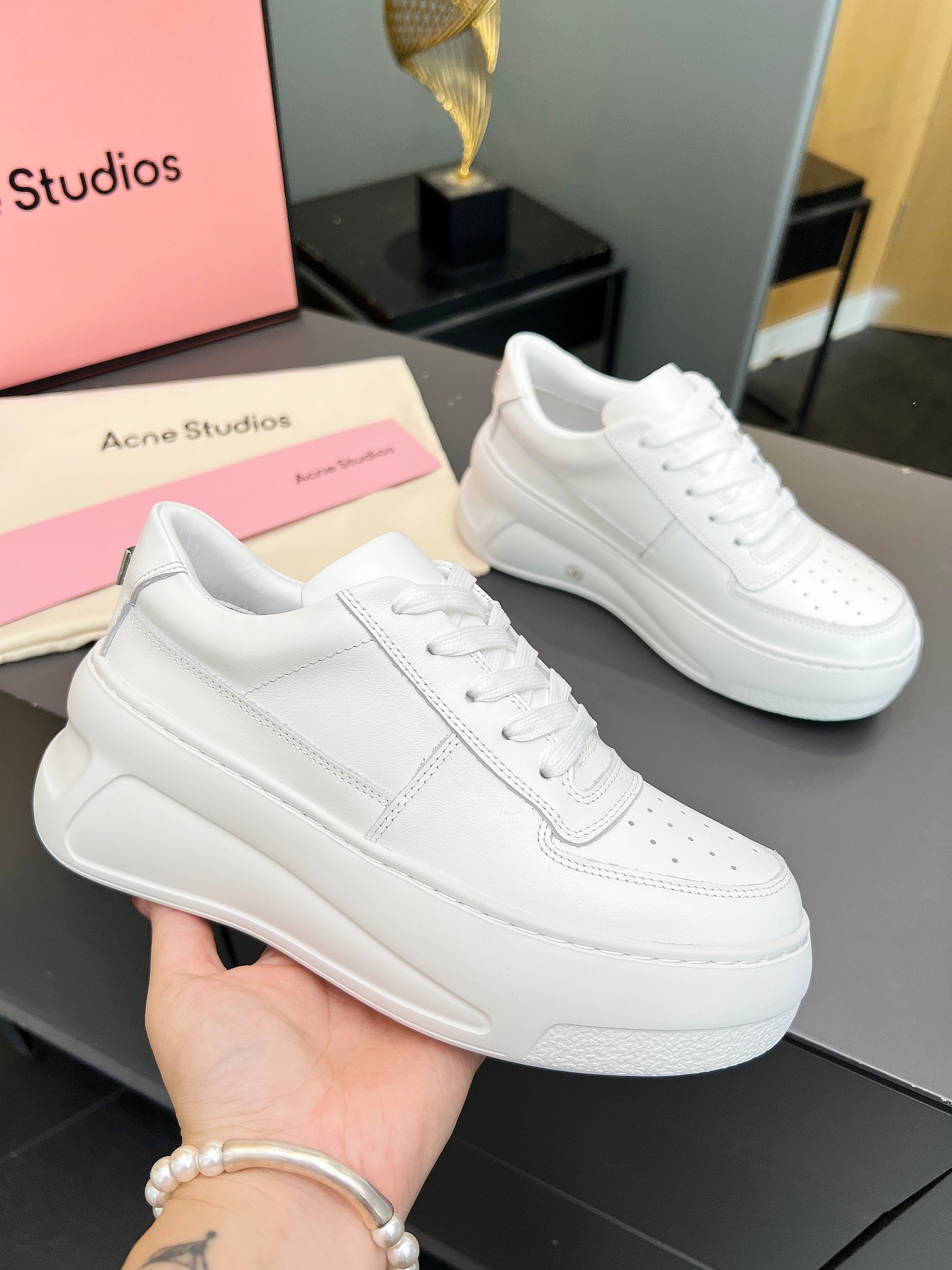 Acne Studios Platform Velcro Sneakers White