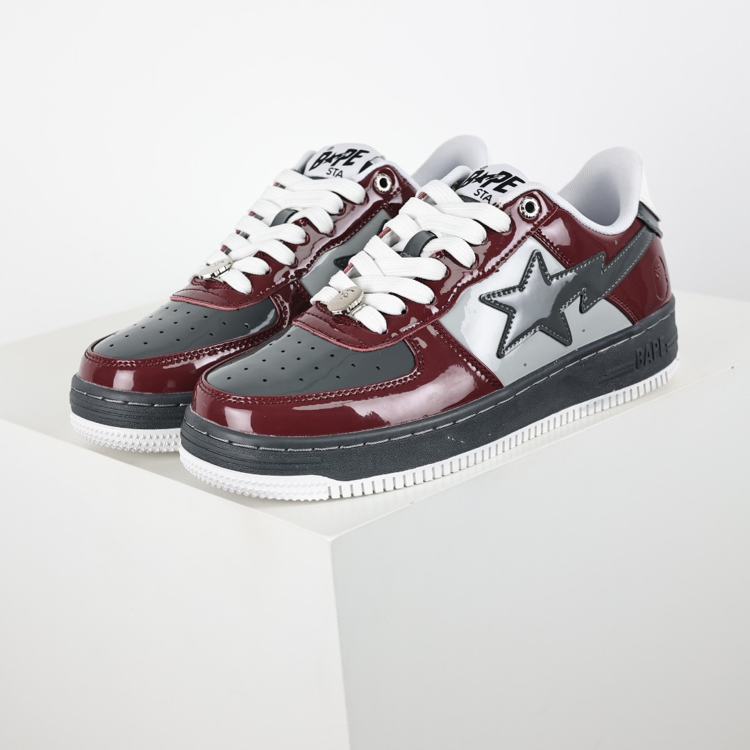 Bape BAPE STA Patent Leather Sneakers Burgundy