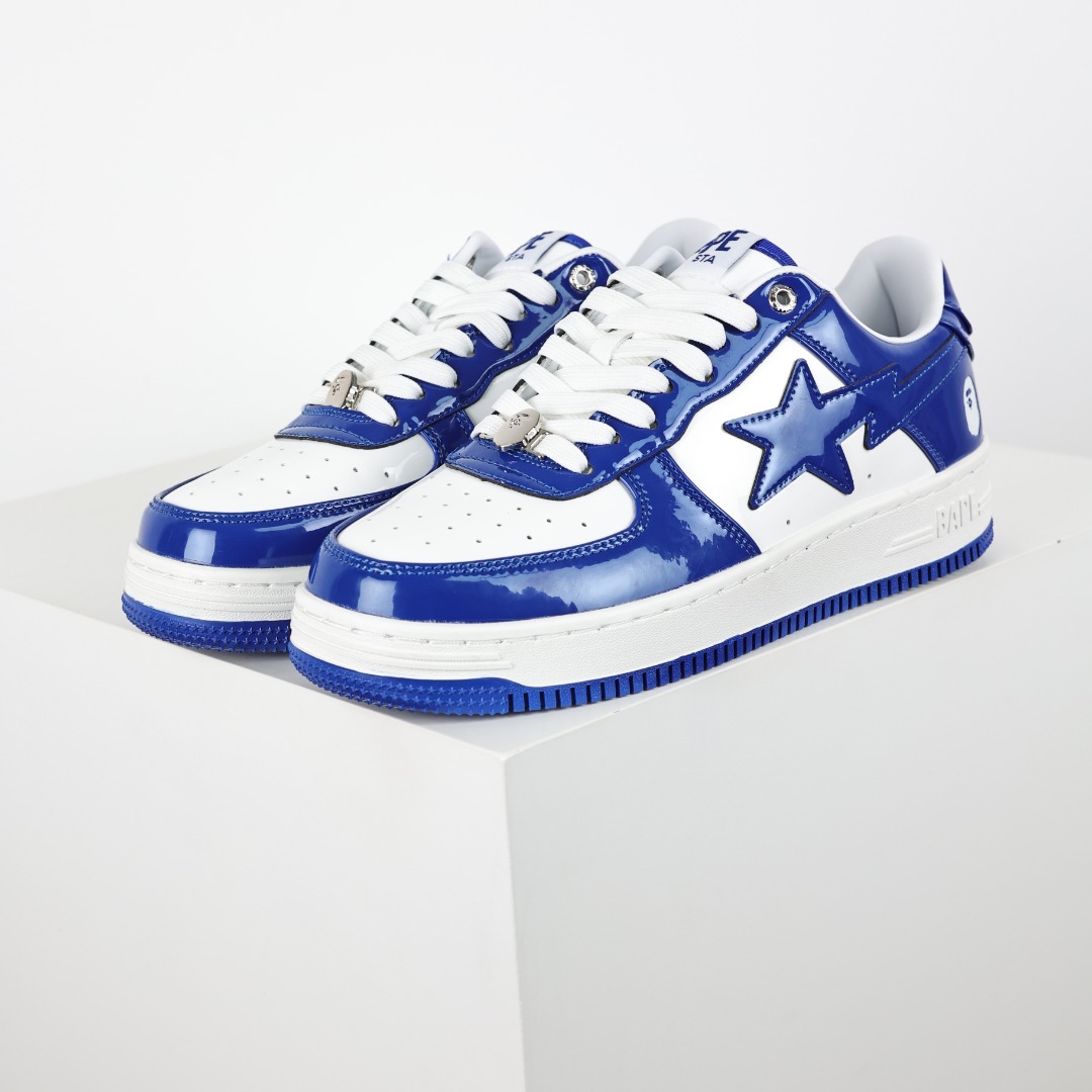 A Bathing Ape BAPE STA Low Patent Sneakers Blue/White
