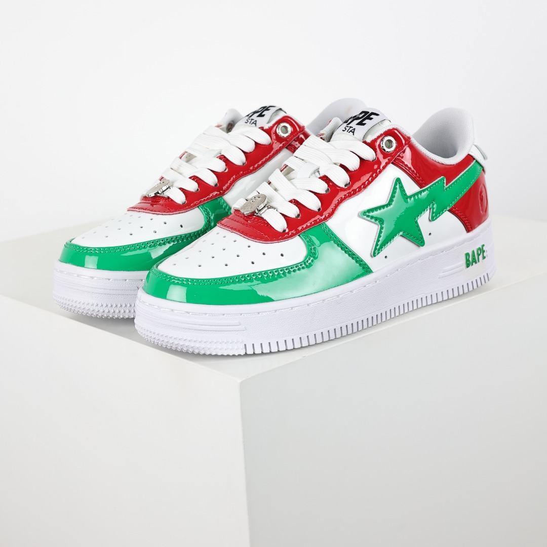 BAPE STA Patent Leather Low Sneakers Red Green White