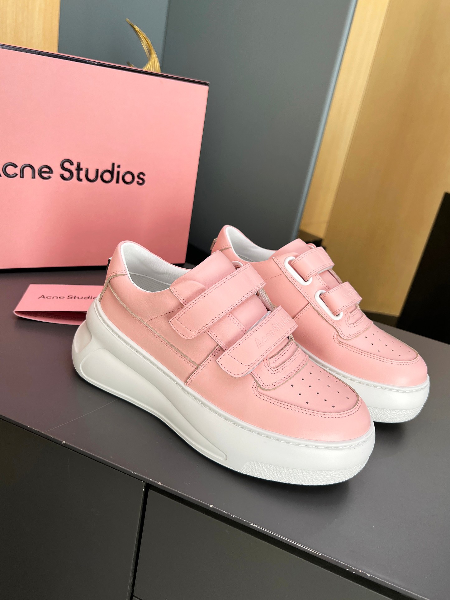 Acne Studios Smiley Velcro Platform Sneakers Pink