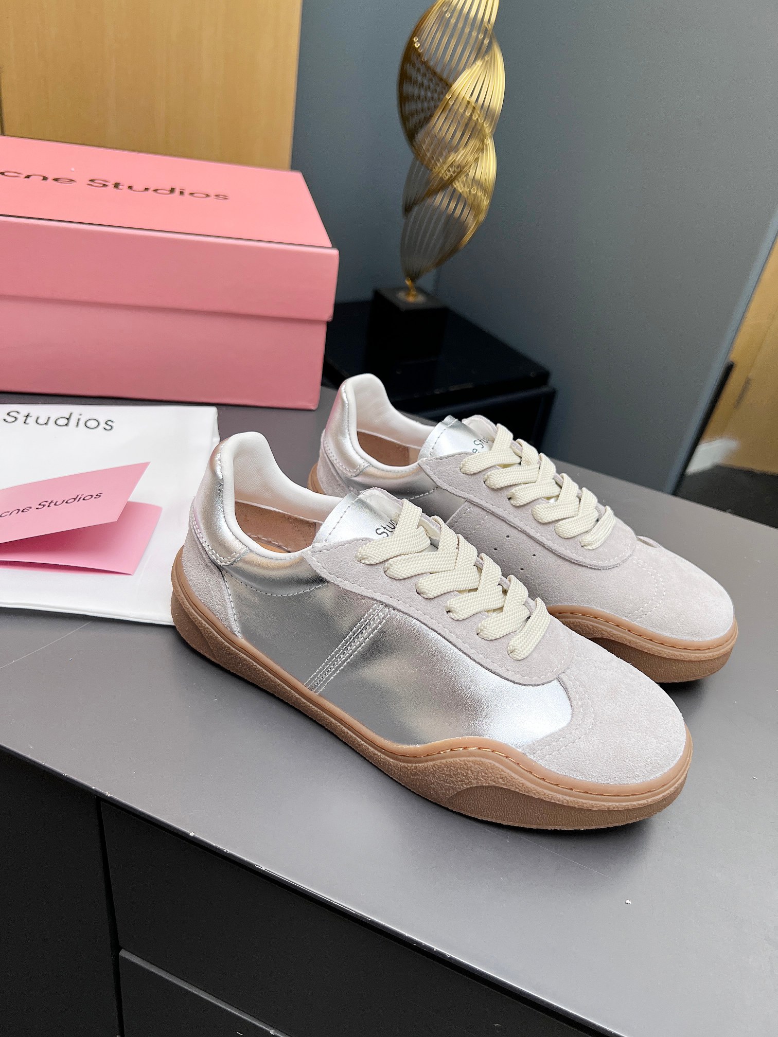 Acne Studios Lace-Up Smile Sneakers Silver