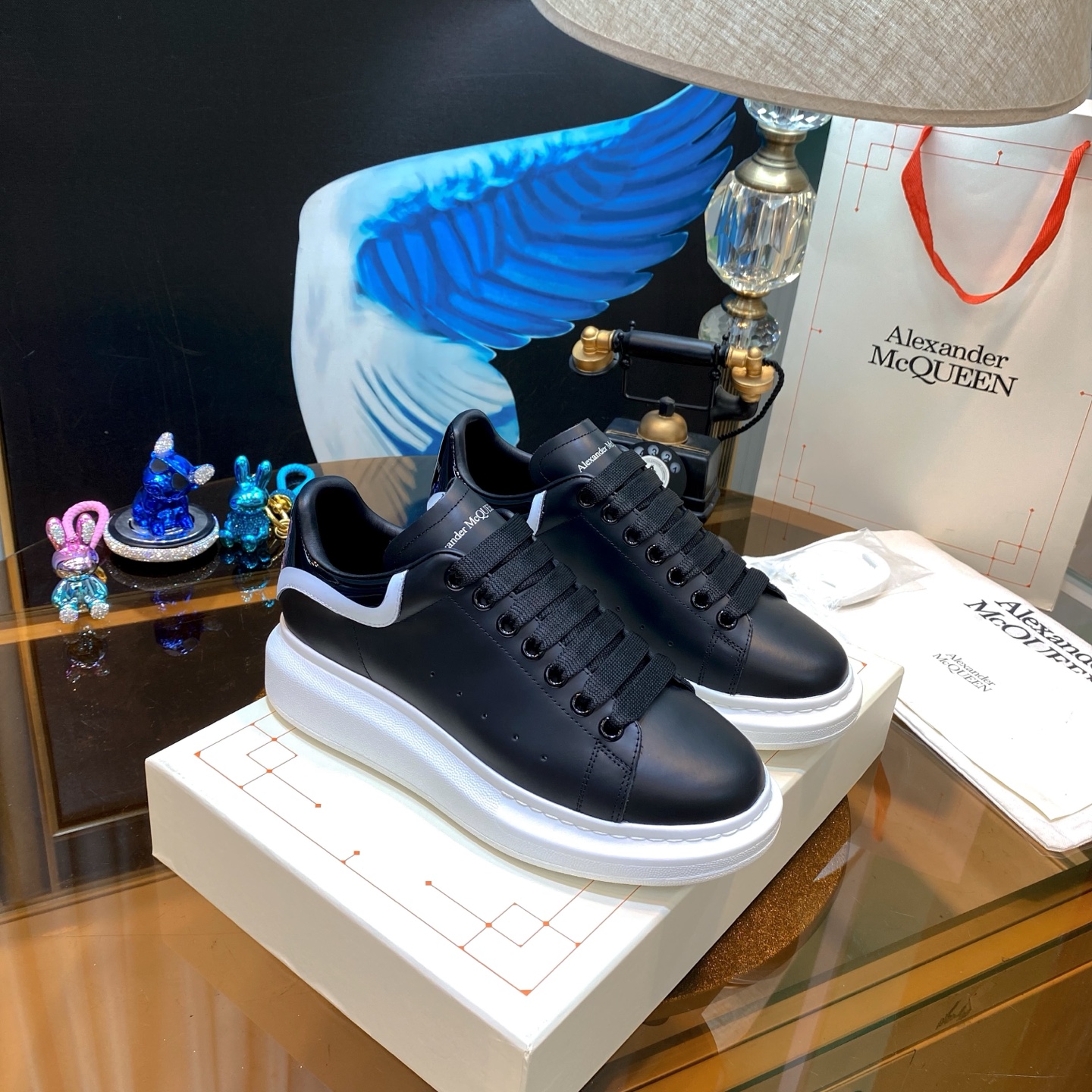 Alexander McQueen Oversized Leather Sneakers Black/White