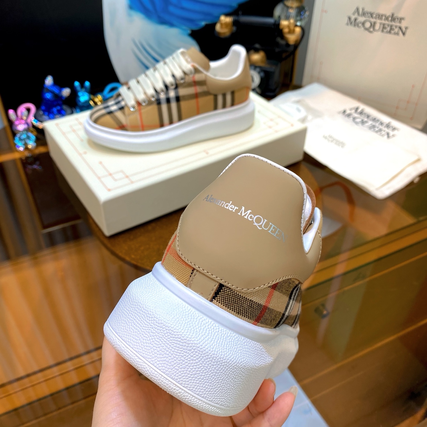 Alexander McQueen Plaid Platform Sneakers Beige