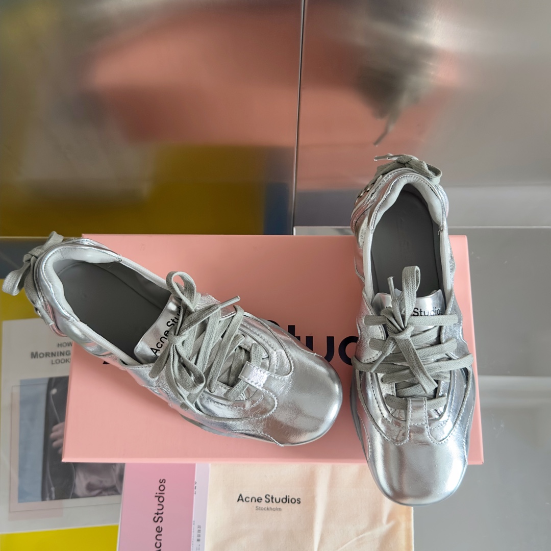 Acne Studios Lace-Up Ballet Sneakers Silver