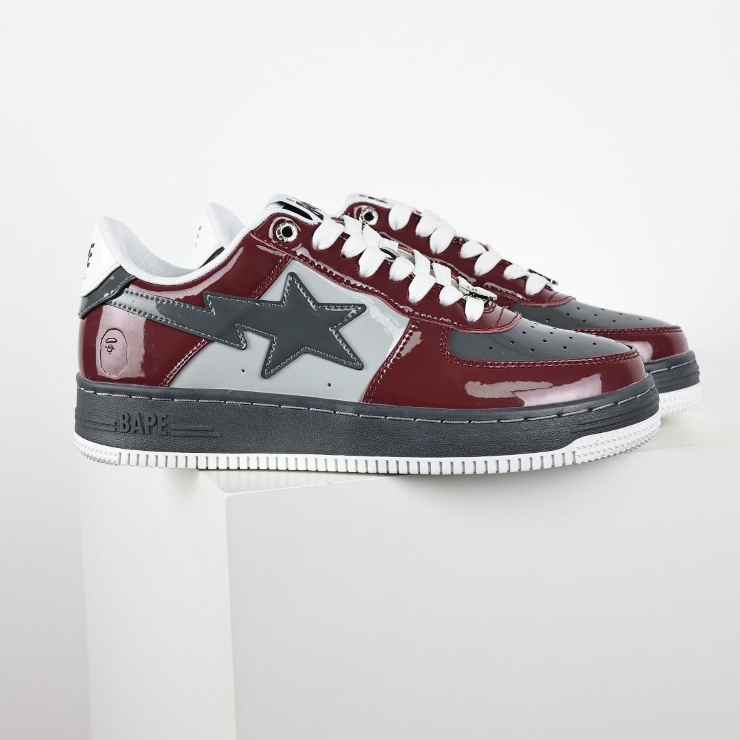 Bape BAPE STA Patent Leather Sneakers Burgundy