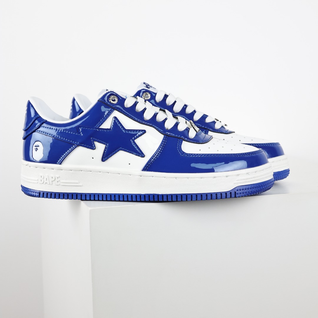 A Bathing Ape BAPE STA Low Patent Sneakers Blue/White