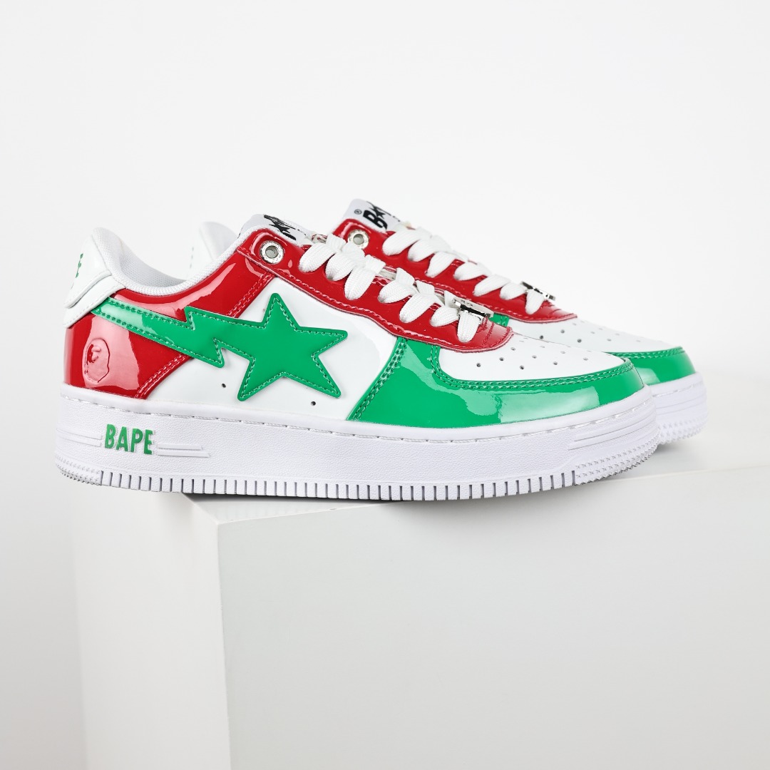 BAPE STA Patent Leather Low Sneakers Red Green White