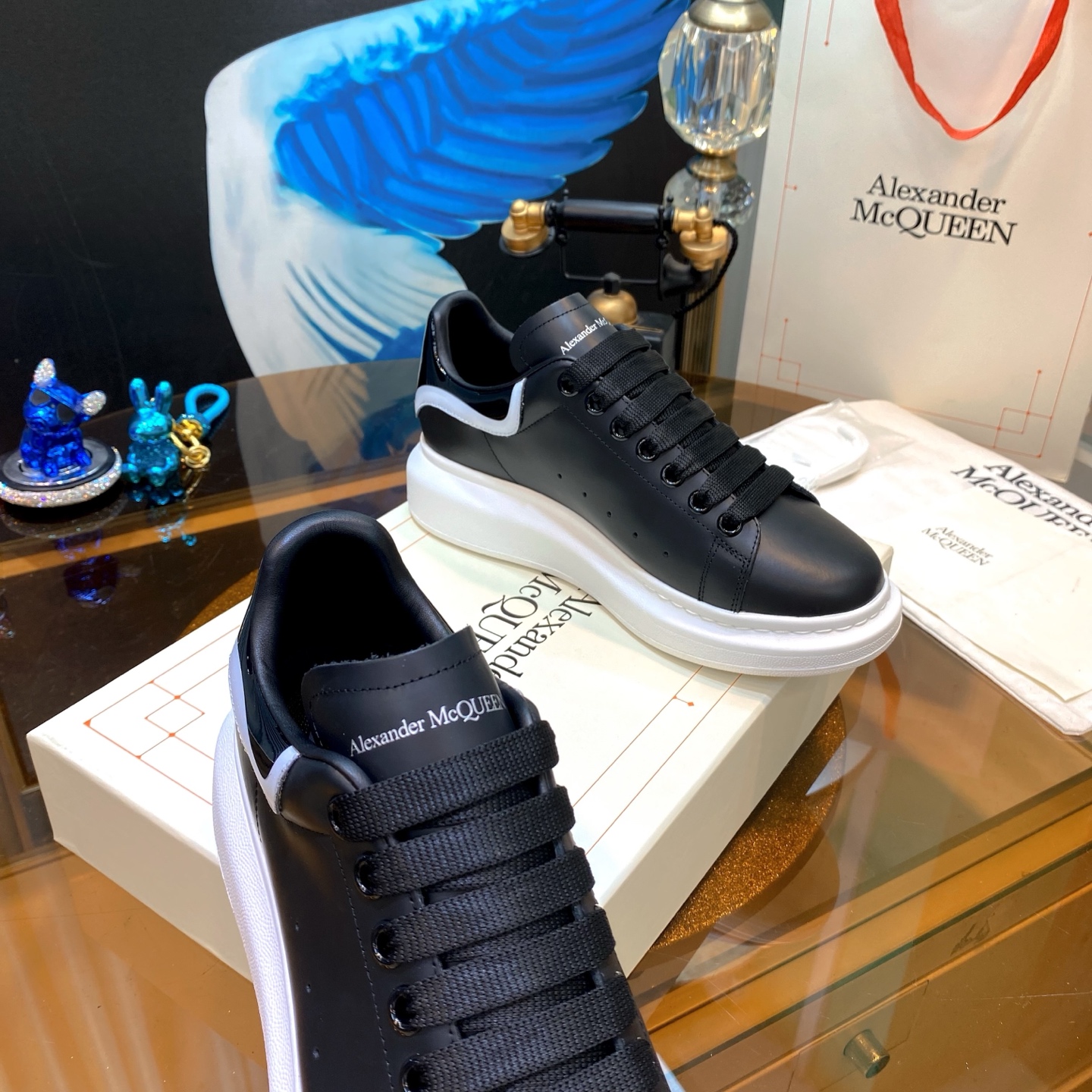 Alexander McQueen Oversized Leather Sneakers Black/White